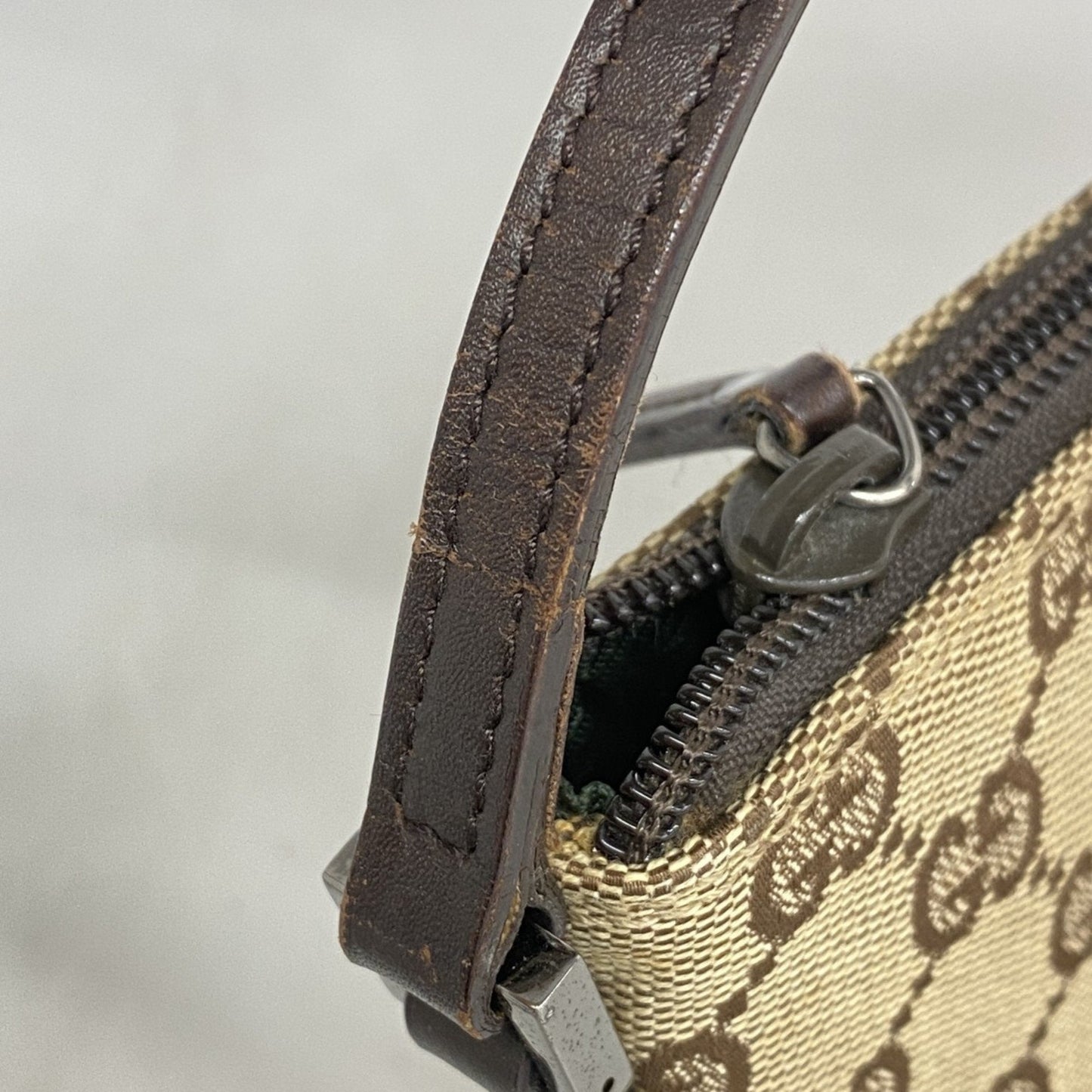 Gucci Brown Canvas Leather Pouch
