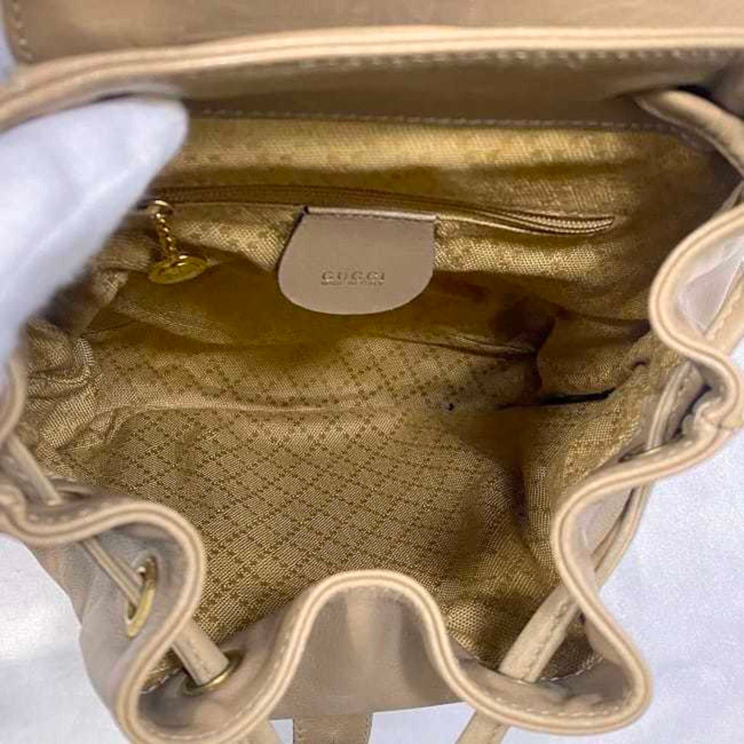 Gucci Beige Leather Bamboo Backpack