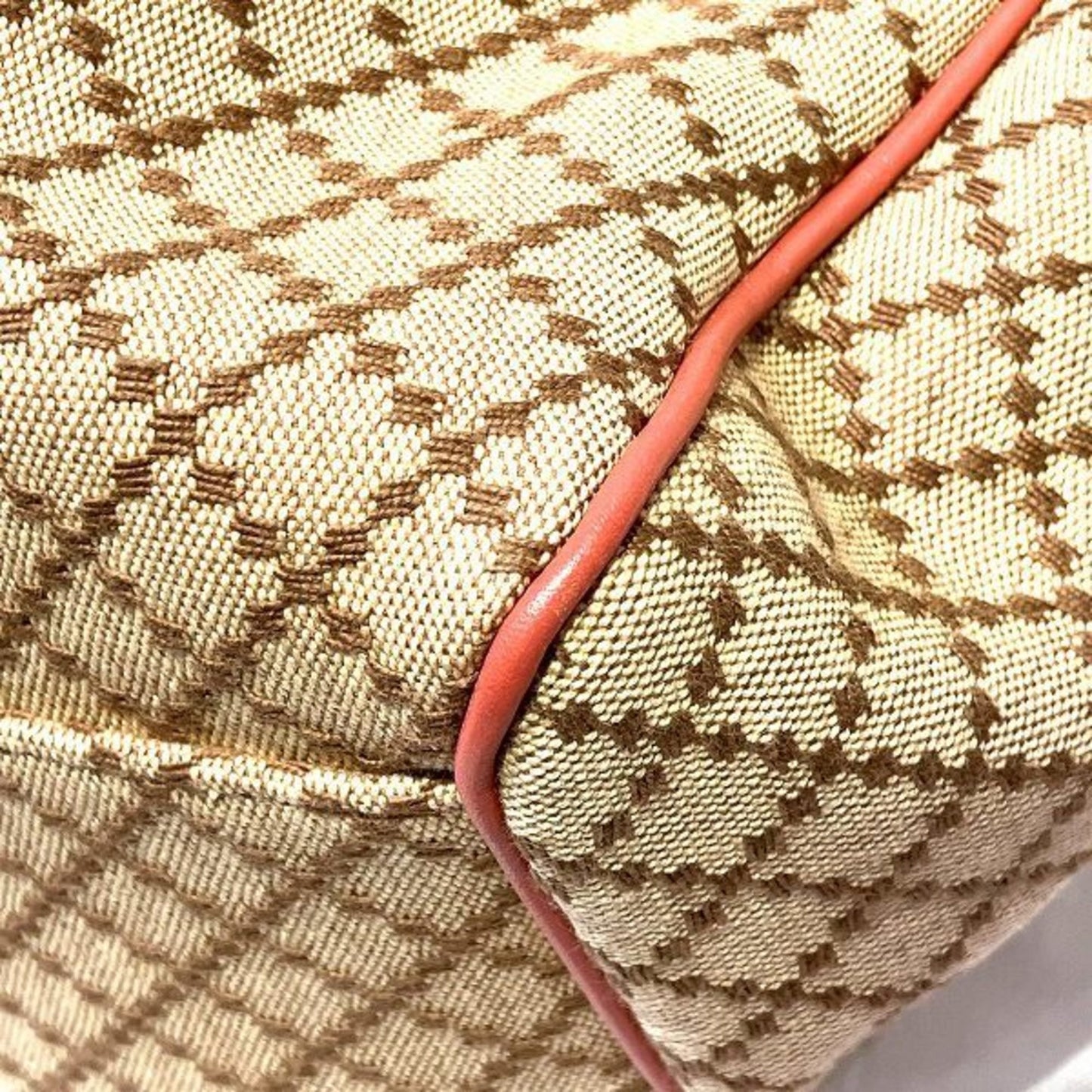 Gucci Beige Salmon Pink Canvas Leather Handbag Tote Bag
