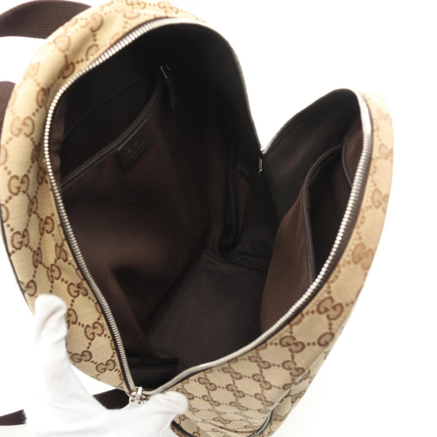 Gucci Beige Brown Canvas Leather Backpack