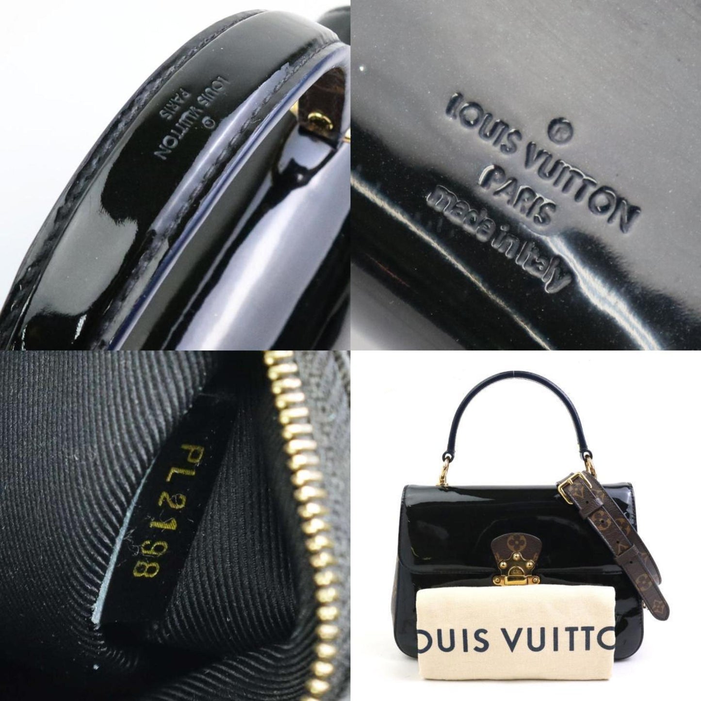 Louis Vuitton Black Brown Patent Leather Monogram Handbag Shoulder Bag