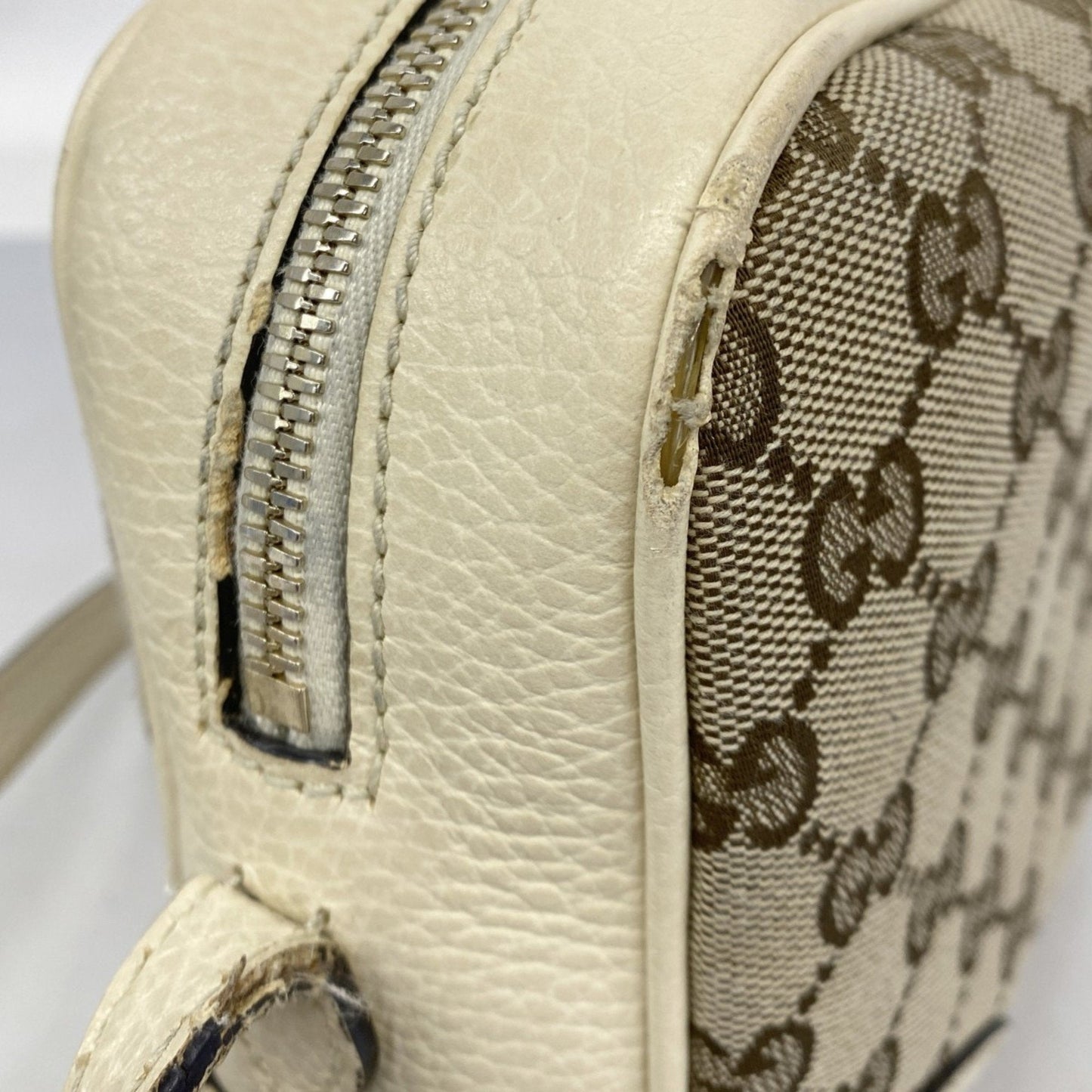 Gucci Brown White Canvas Shoulder Bag