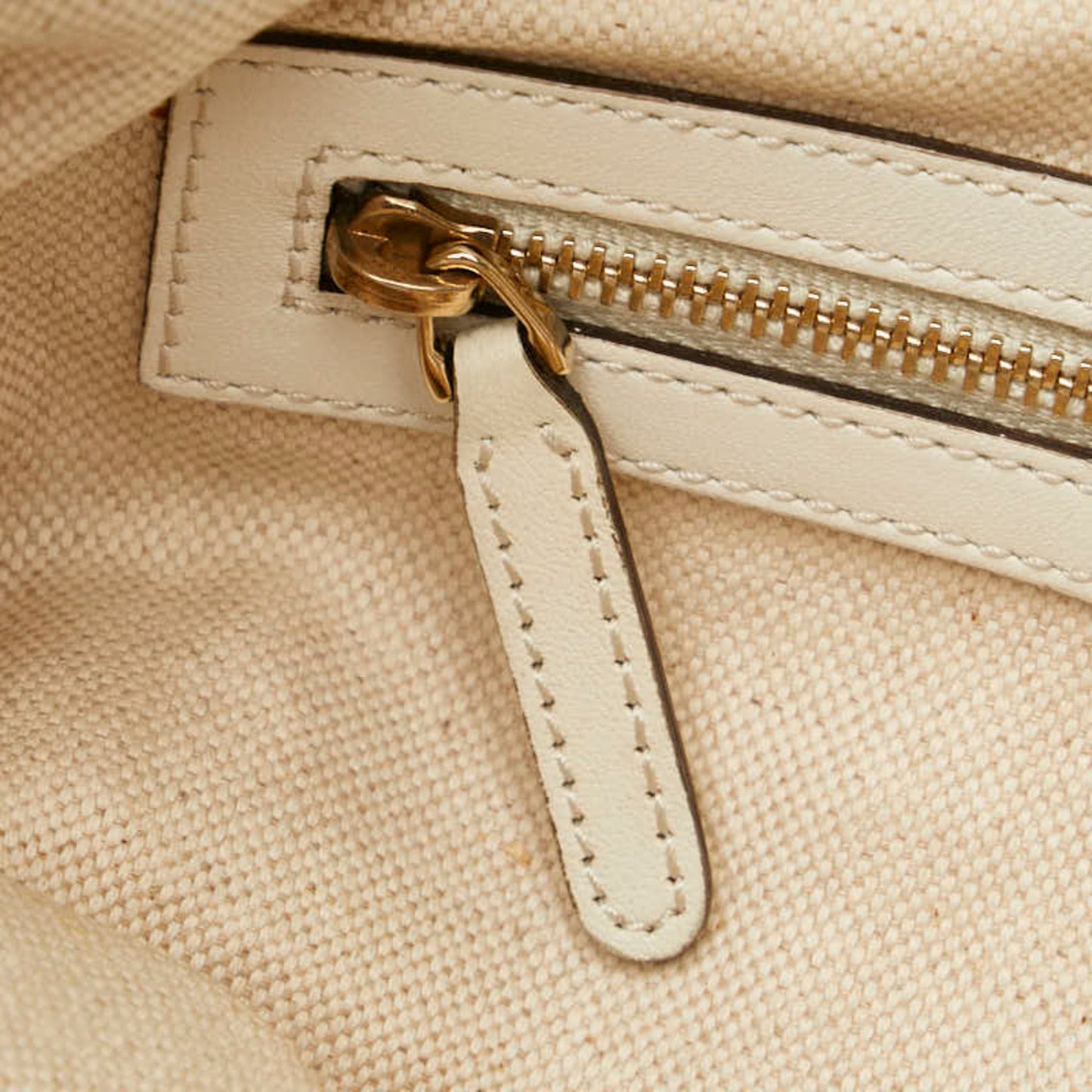 Gucci Beige White Canvas Leather Handbag Tote Bag