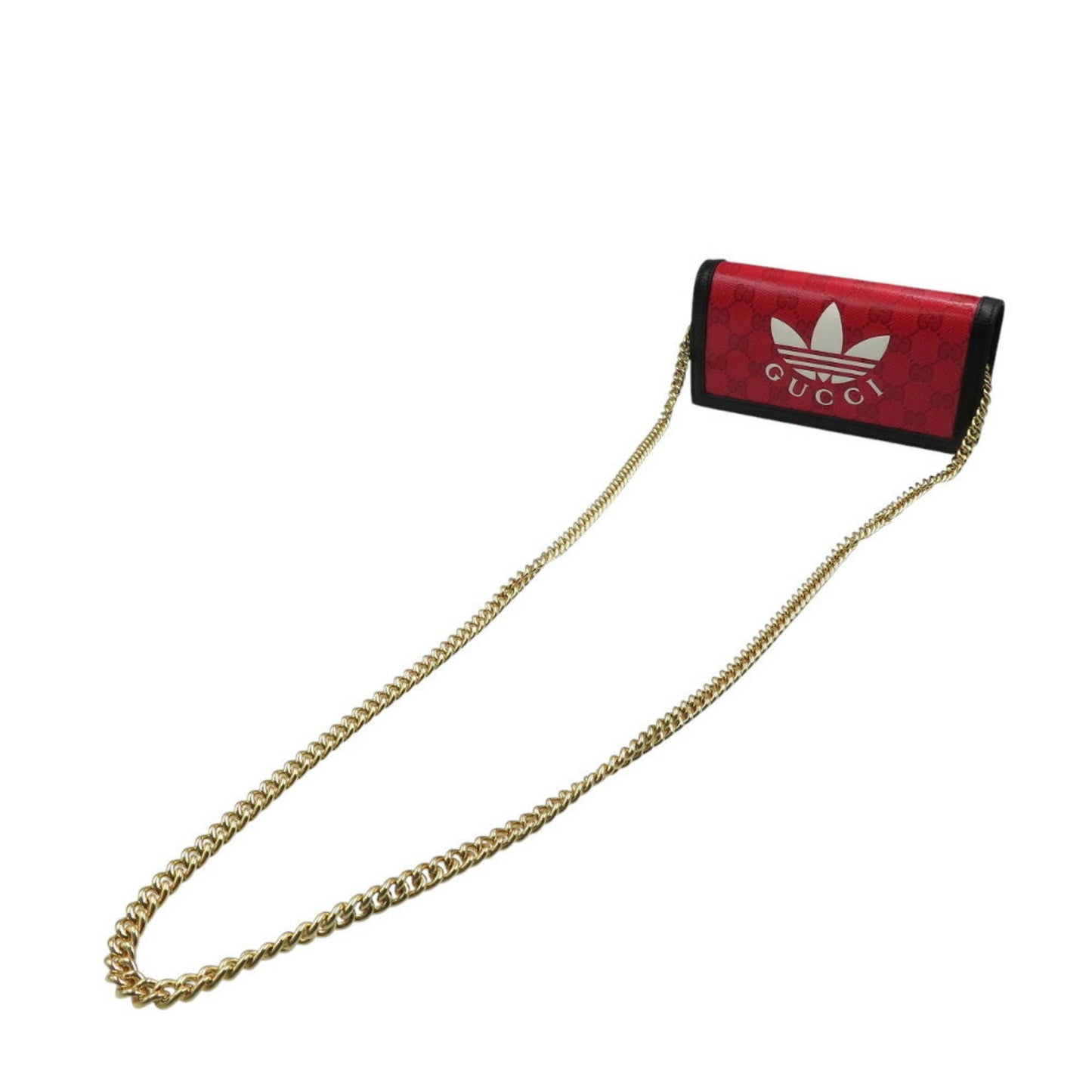 Gucci Black Red Color Gg Crystal Chain/Shoulder Wallet