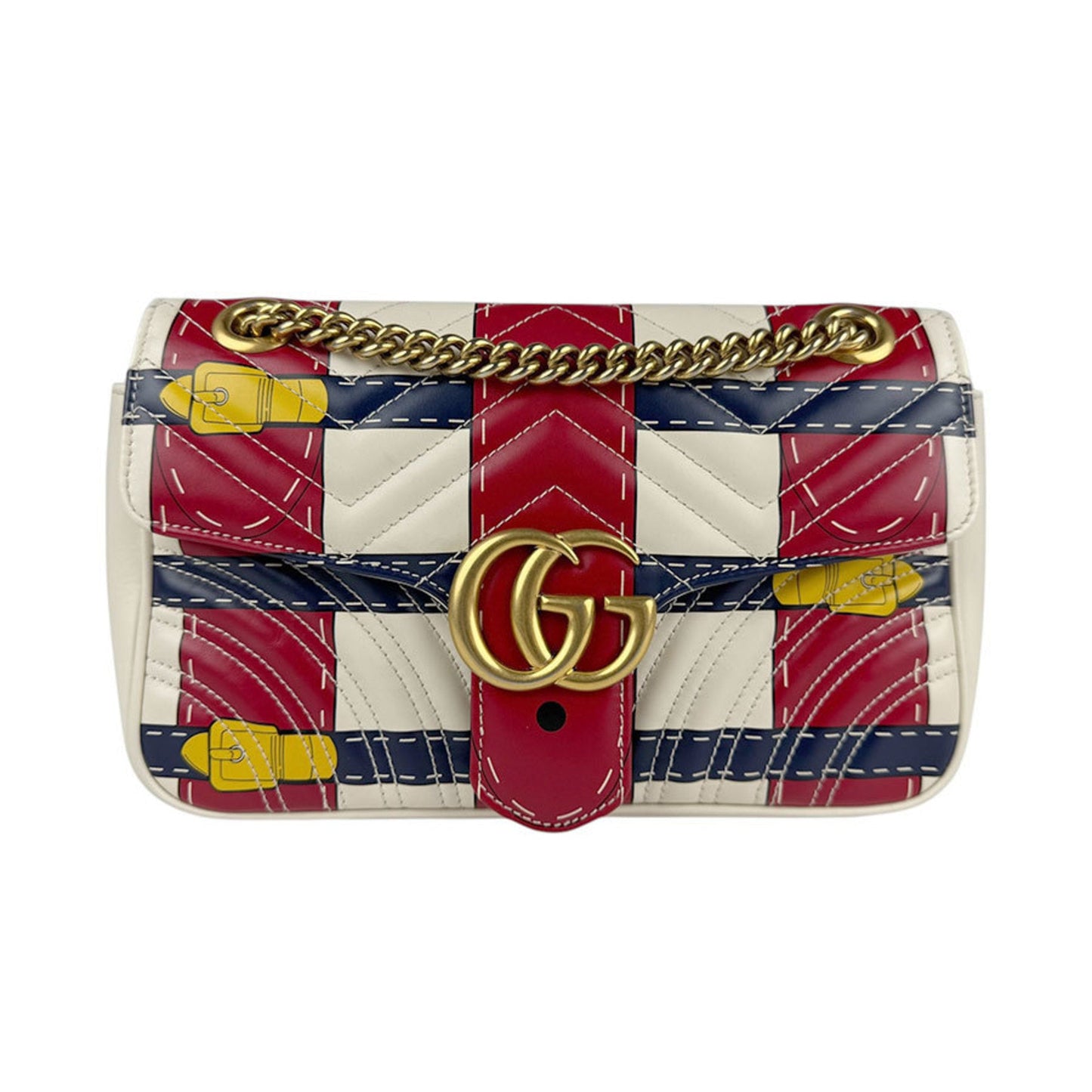 Gucci Navy Off-White Red Color Leather Shoulder Bag