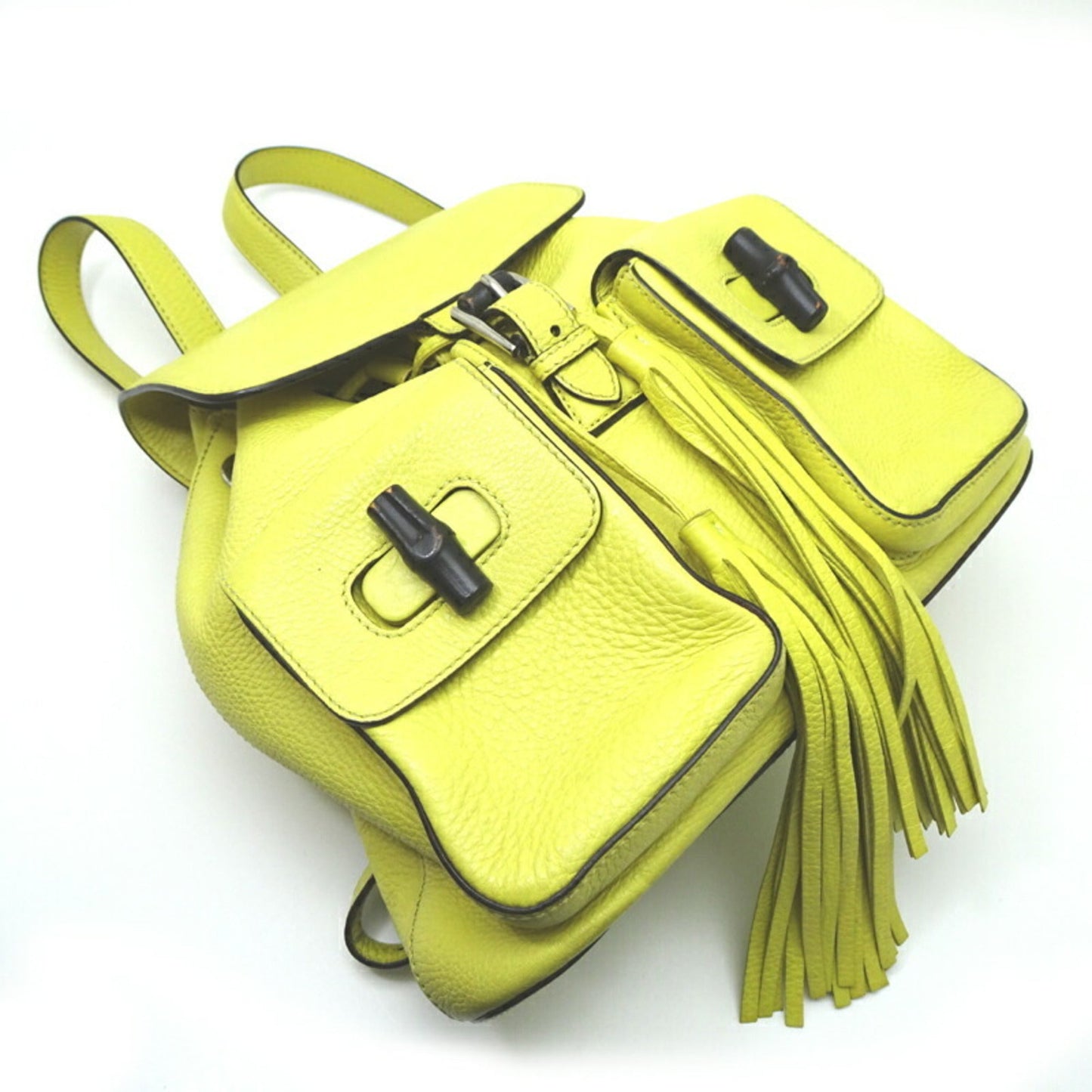 Gucci Yellow Gg Canvas Leather Backpack