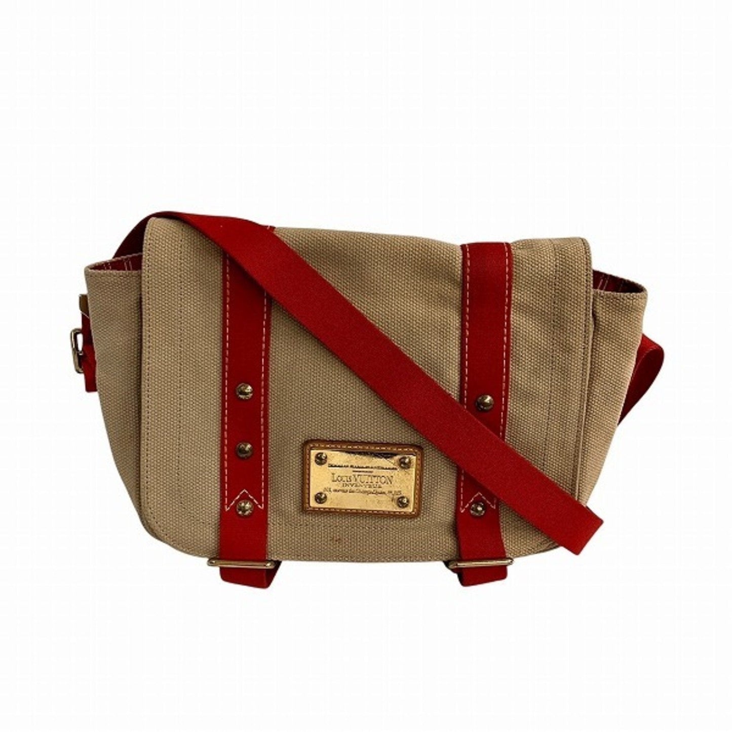 Louis Vuitton Beige Red Color Canvas Shoulder Bag ()
