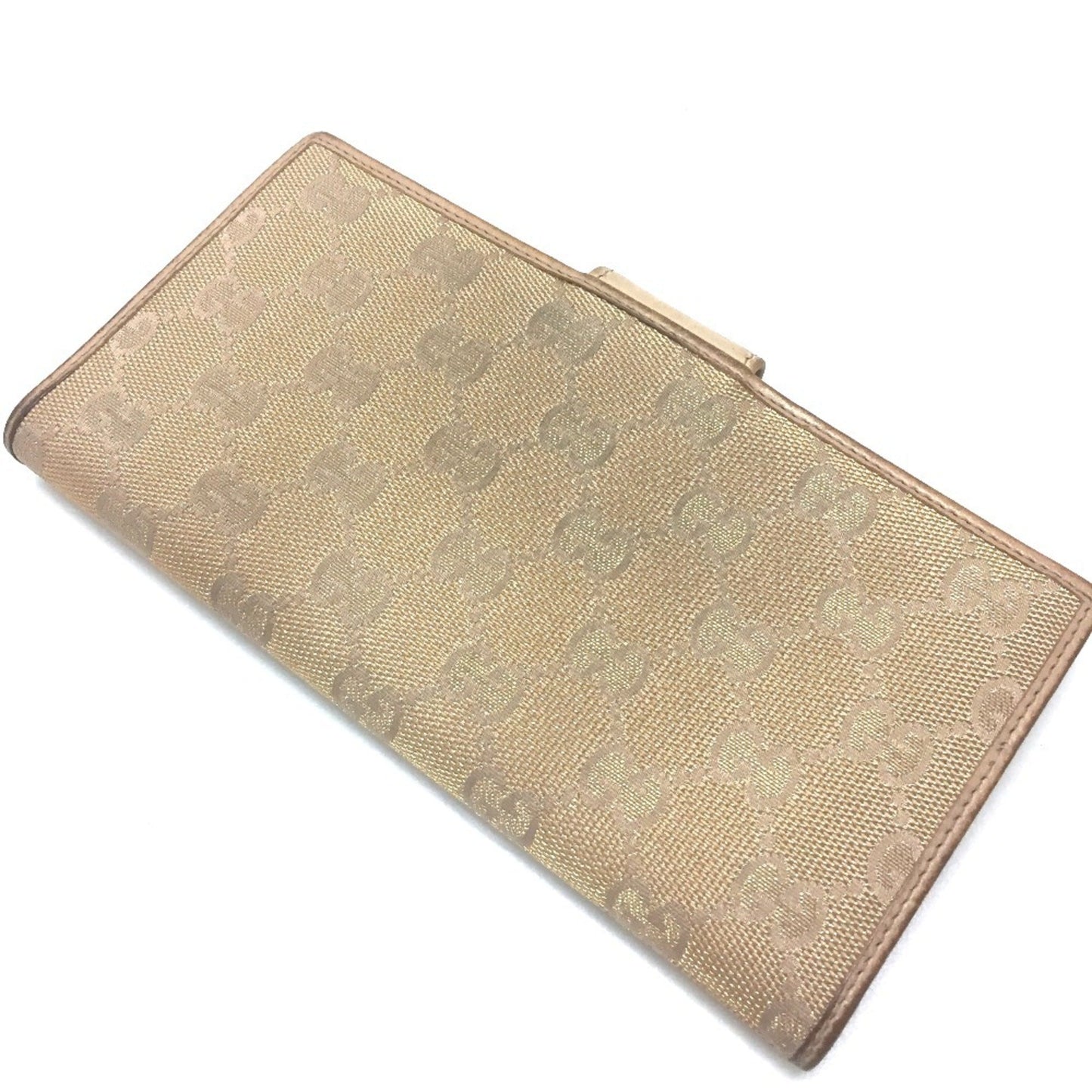 Gucci Pink Beige Gg Canvas Long Wallet (Bi-Fold)