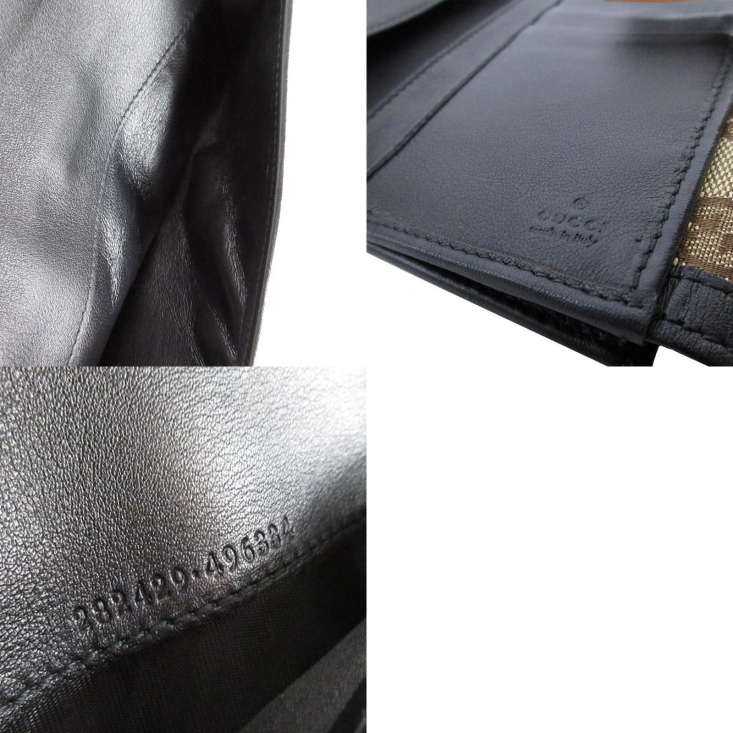 Gucci Black Brown Orange Gg Canvas Leather Long Wallet (Bi-Fold)