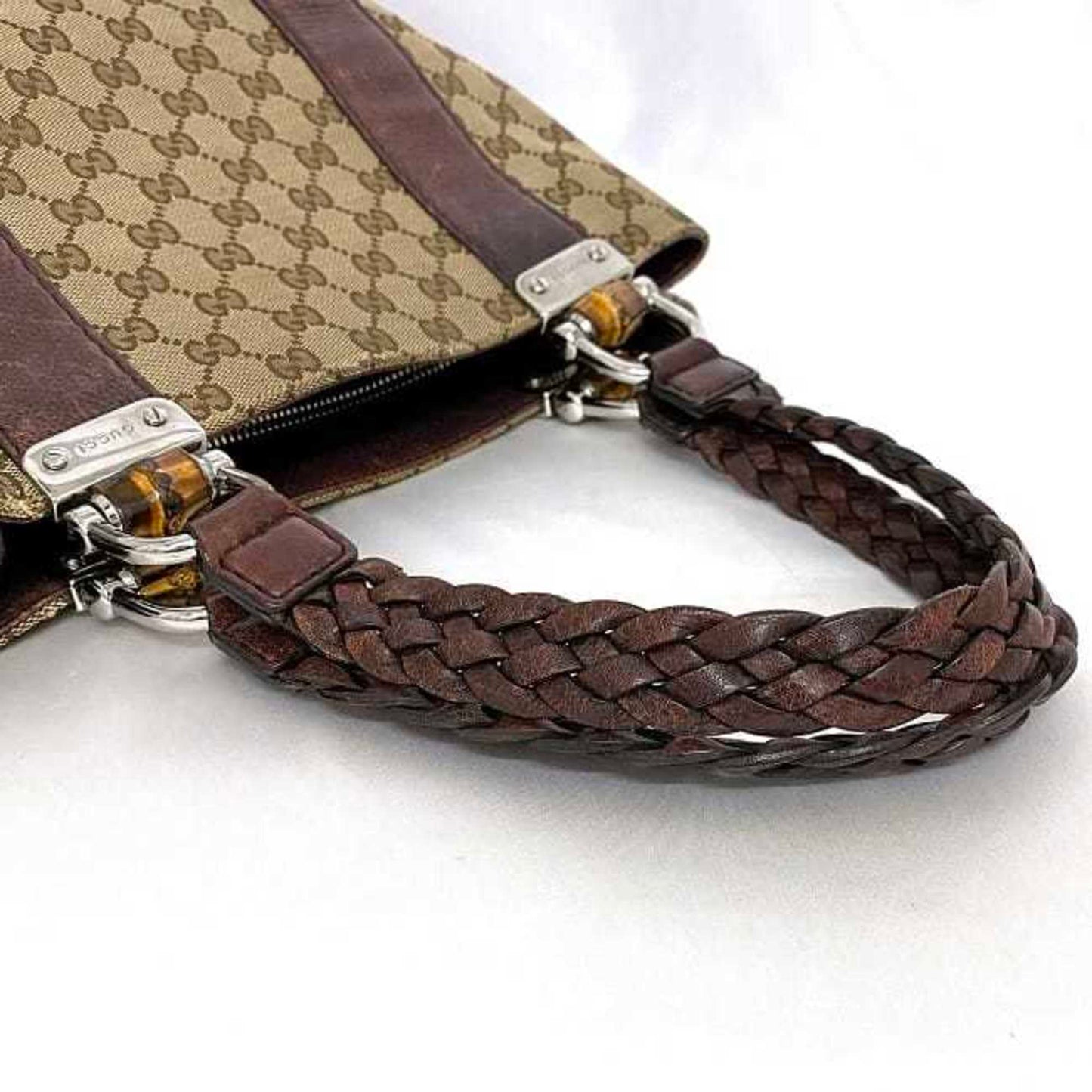 Gucci Beige Brown Canvas Leather Tote Bag