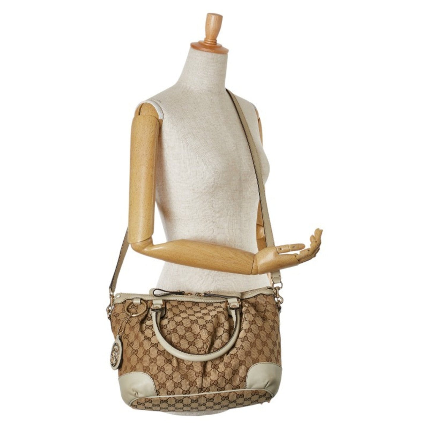 Gucci Gg Canvas Beige White Canvas Leather Handbag Shoulder Bag