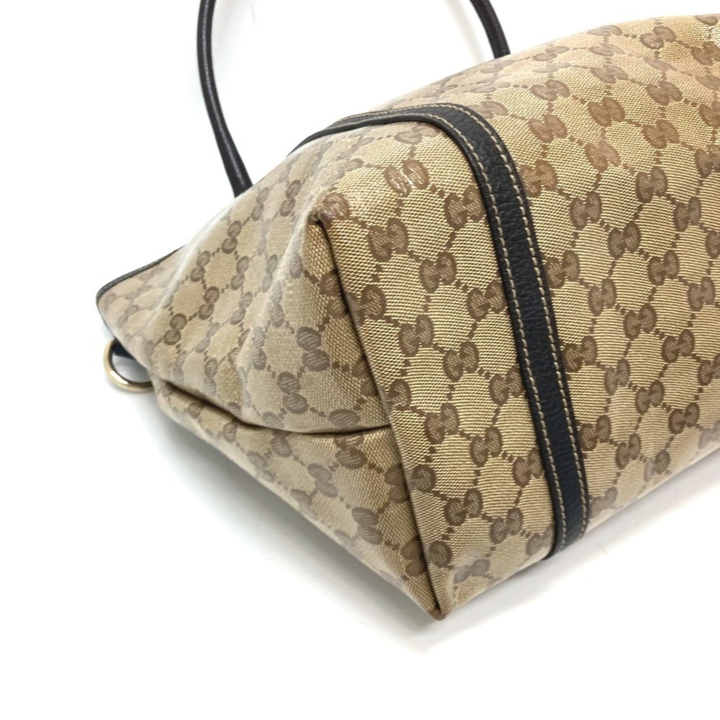 Gucci Gg Crystal Beige Brown Leather Coated Canvas Handbag Tote Bag