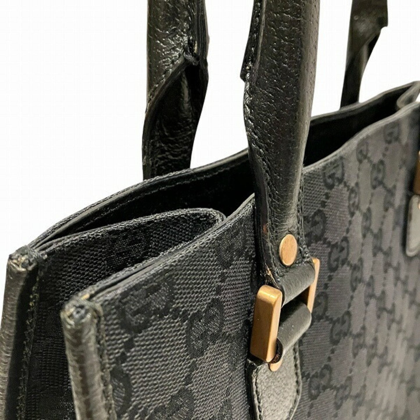 Gucci Black Canvas Leather Handbag Tote Bag