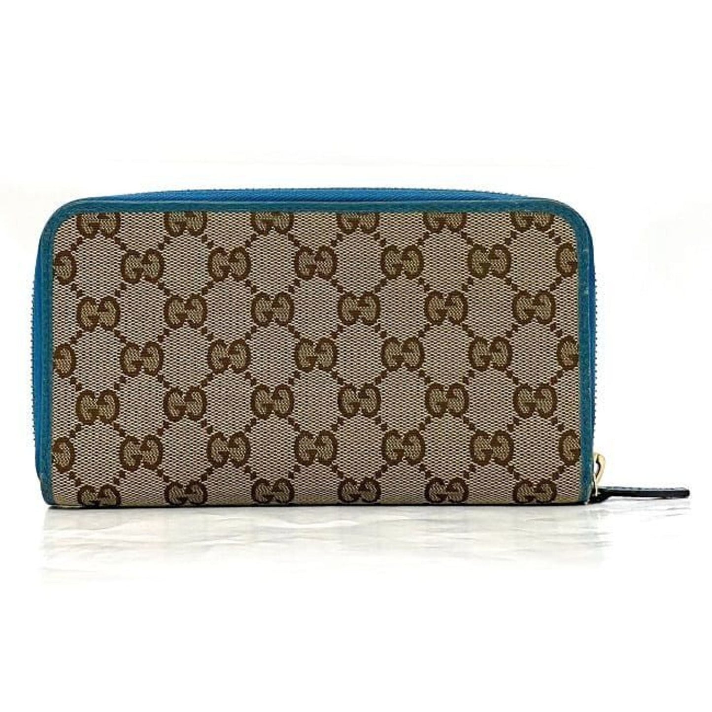 Gucci Beige Blue Canvas Long Wallet (Bi-Fold)