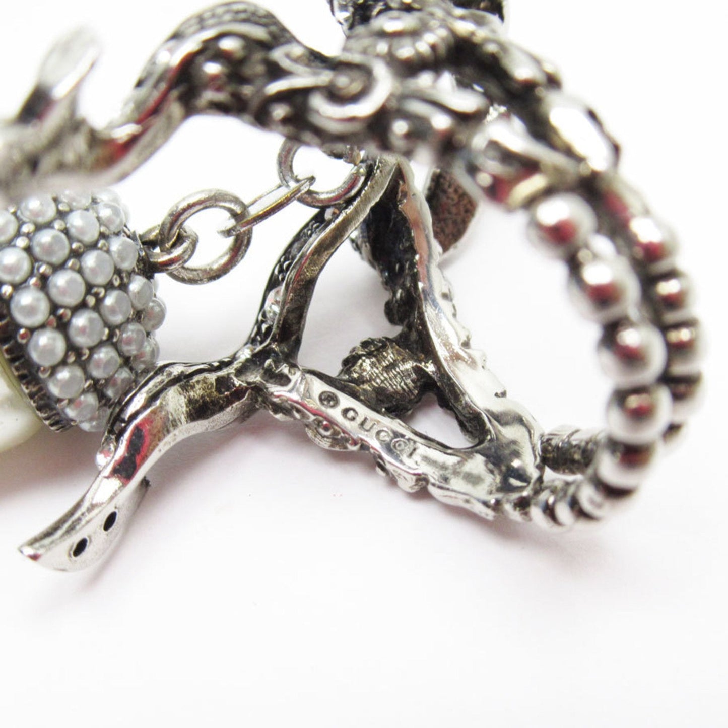Gucci Silver Artificial Pearl Metal Band Ring