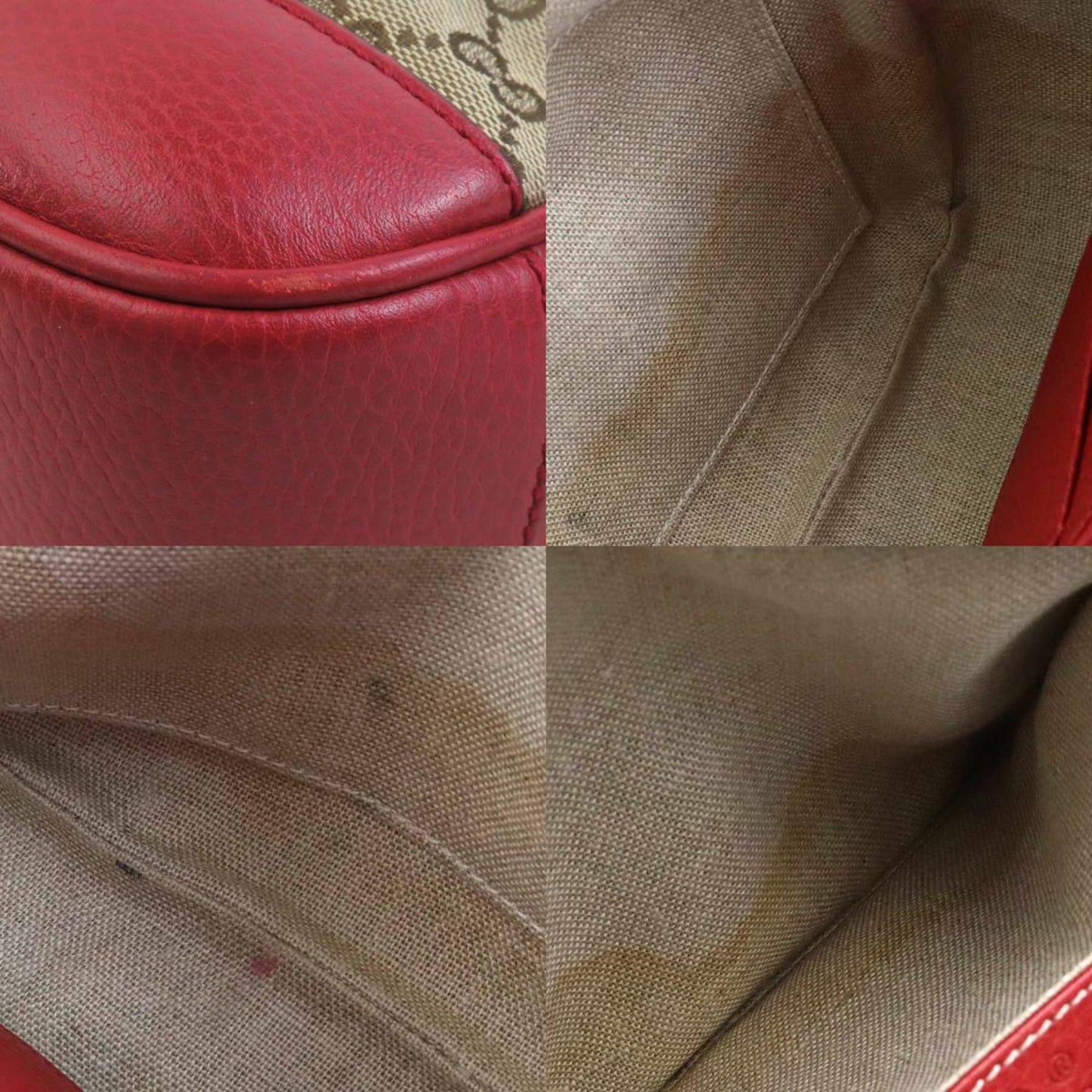 Gucci Beige Brown Red Color Gg Canvas Leather Shoulder Bag