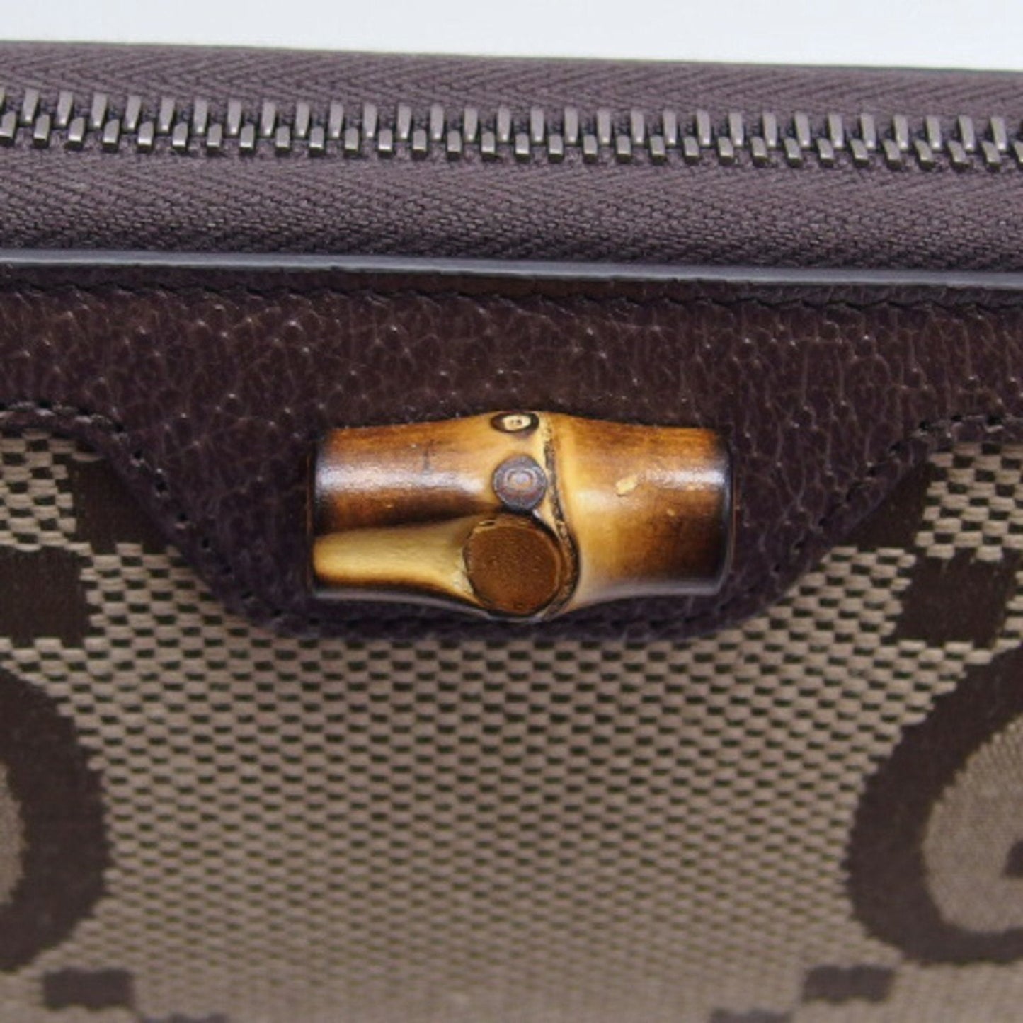 Gucci Beige Dark Brown Canvas Leather Long Wallet (Bi-Fold)