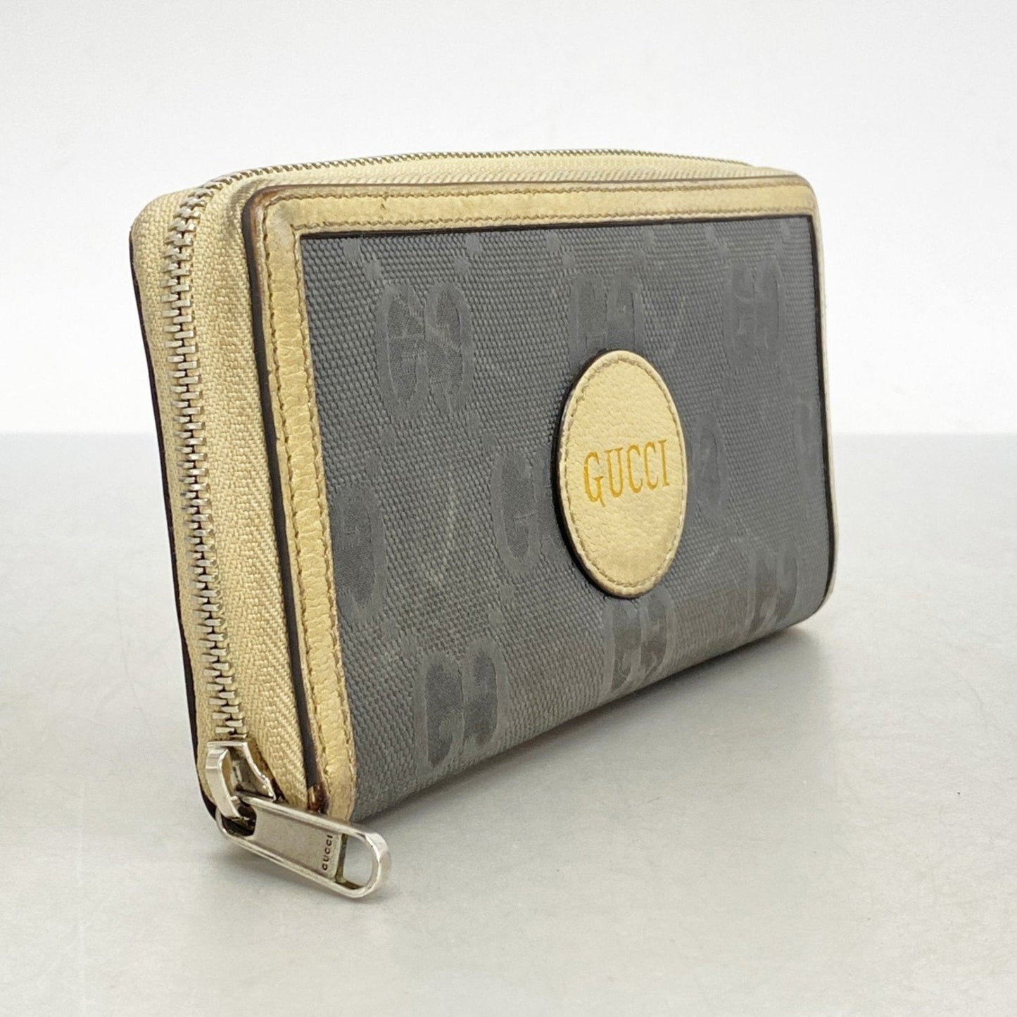 Gucci Beige Gray Nylon Canvas Long Wallet (Bi-Fold)