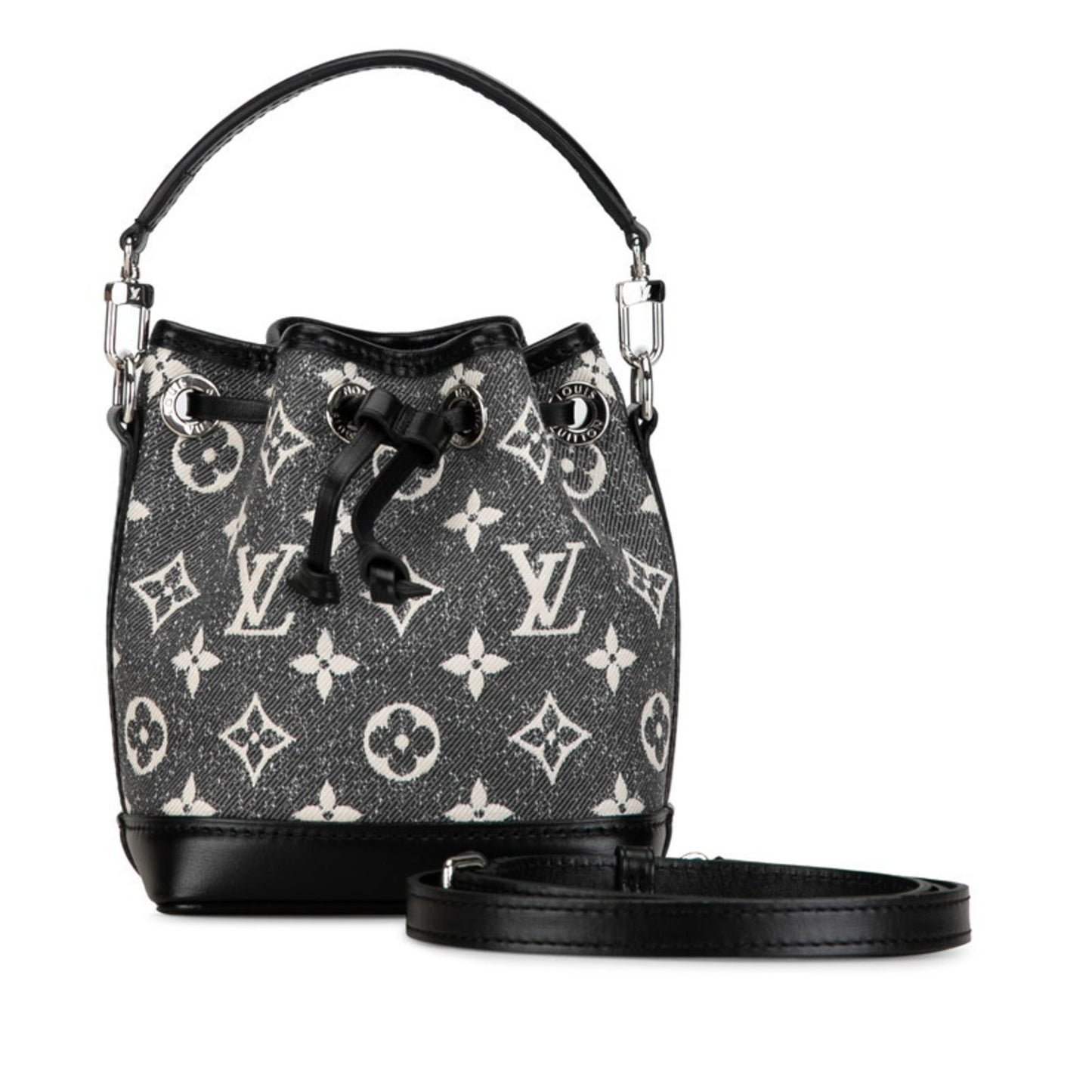 Louis Vuitton Black Gray Denim Leather Handbag Shoulder Bag