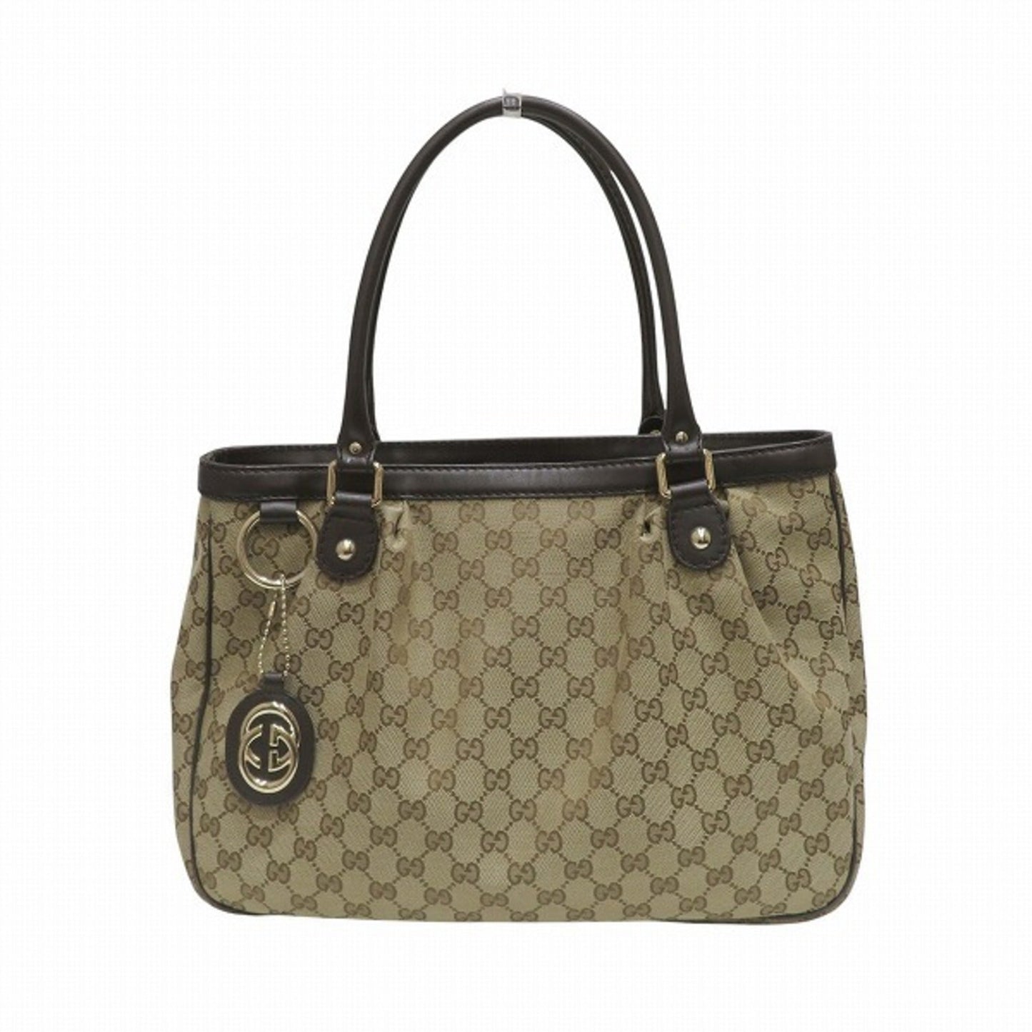 Gucci Beige Dark Brown Canvas Leather Shoulder Bag Tote Bag ()