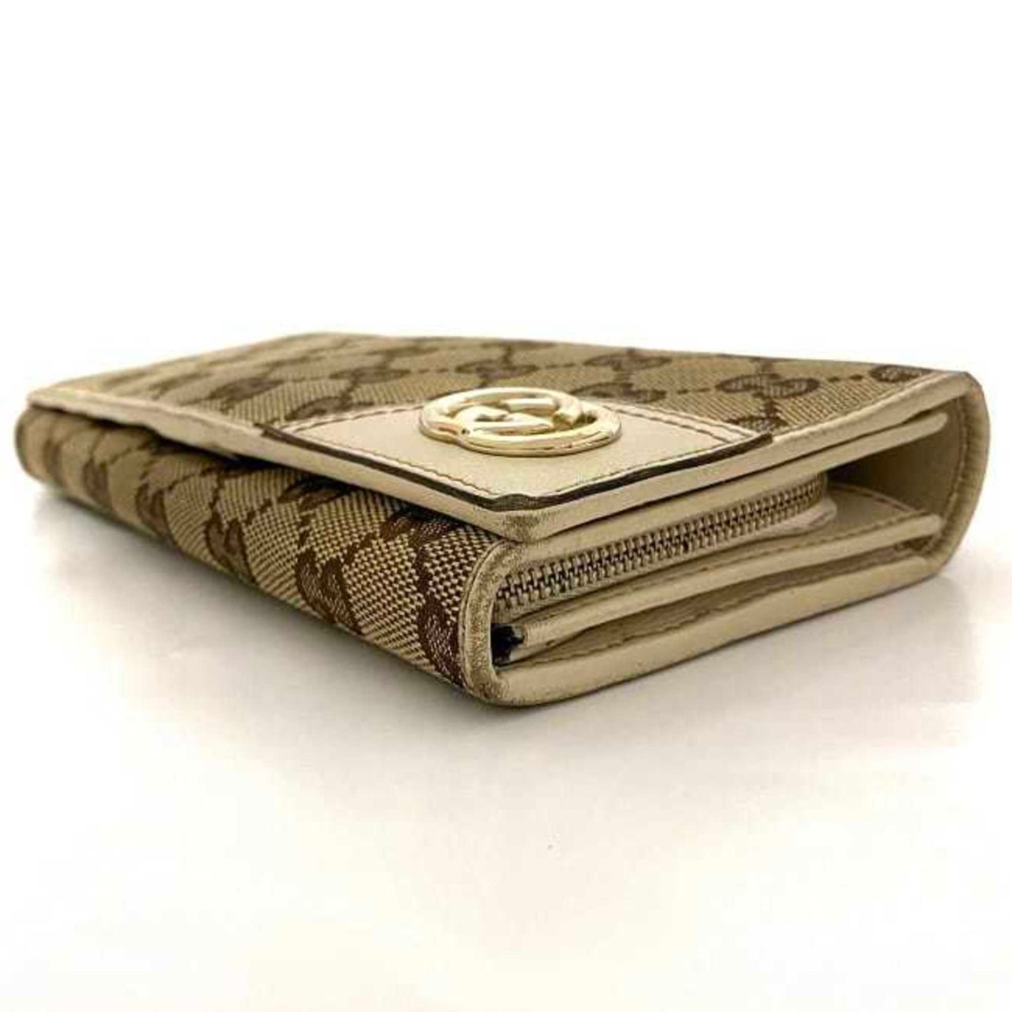Gucci Beige Brown White Canvas Long Wallet (Bi-Fold)