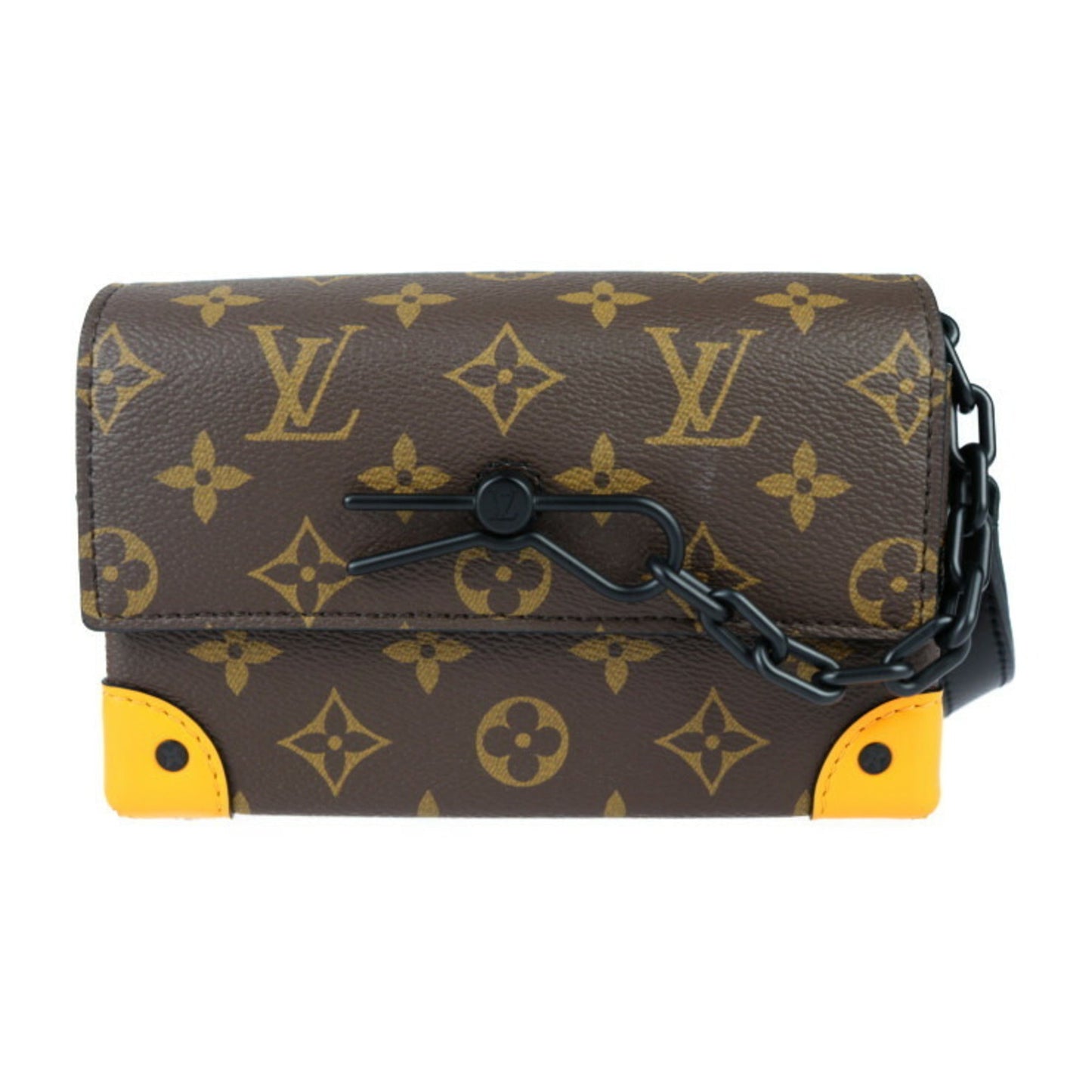 Louis Vuitton Black Brown Orange Monogram Canvas Leather Pochette Shoulder Bag