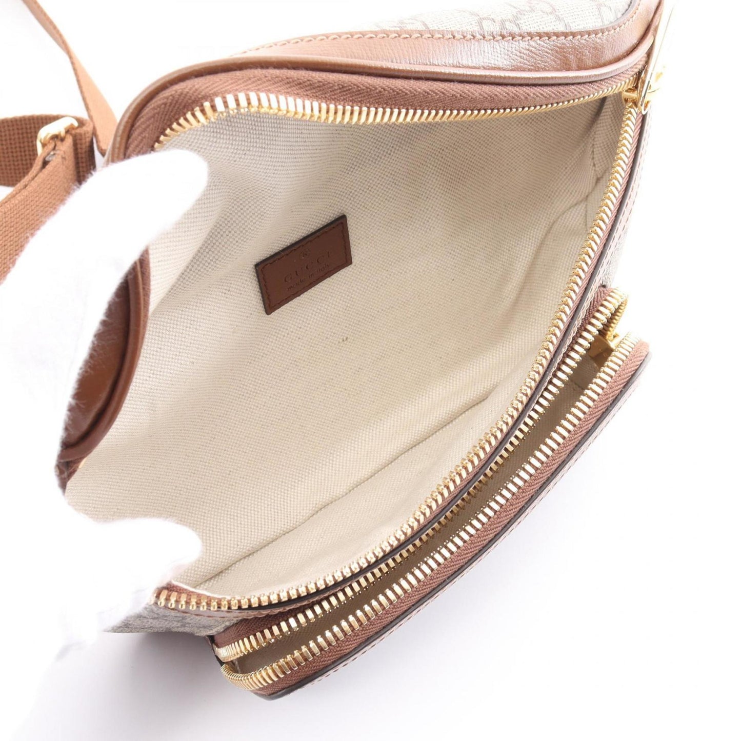 Gucci Beige Brown Pvc Coated Canvas Leather Sling Bag
