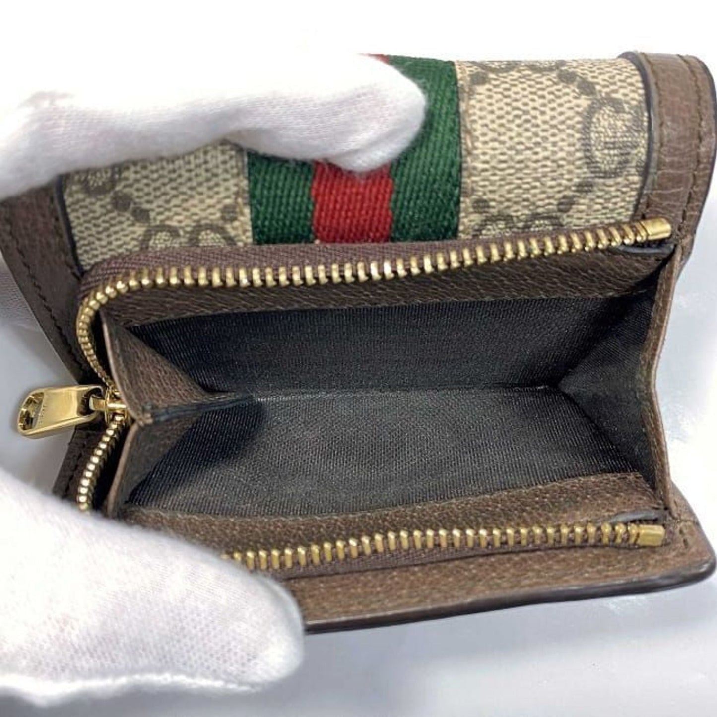 Gucci Beige Brown Pvc Canvas Leather Wallet (Tri-Fold)