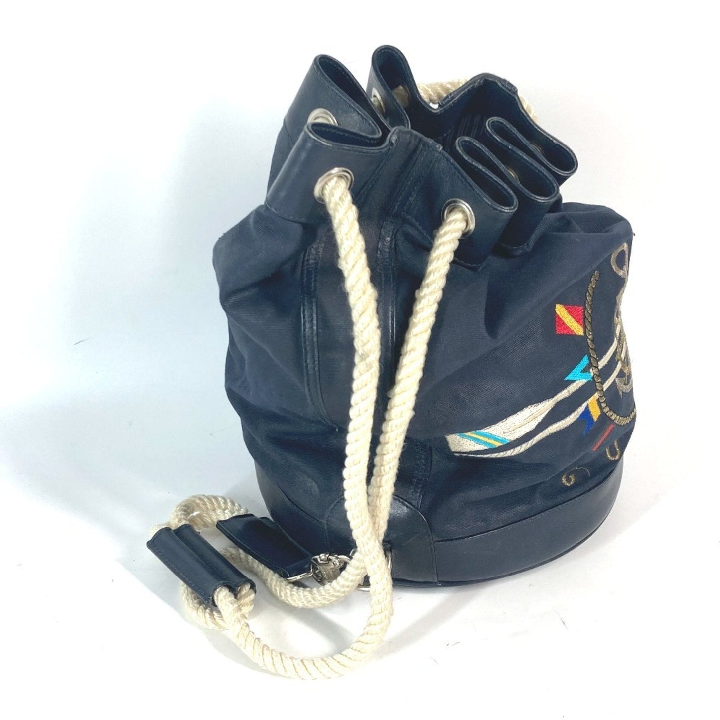 Gucci Navy Coated Canvas Leather Shoulder Bag