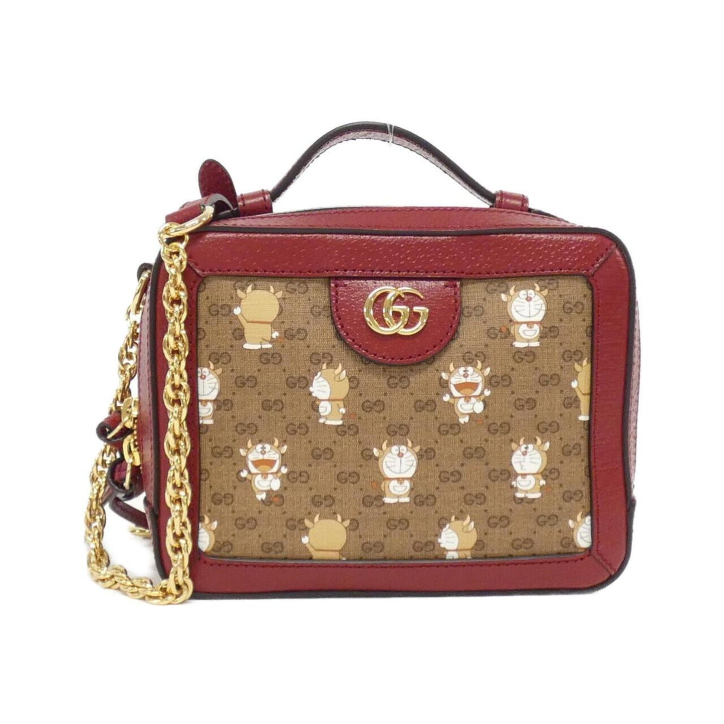 Gucci Beige Cherry Red Canvas Leather Shoulder Bag ()