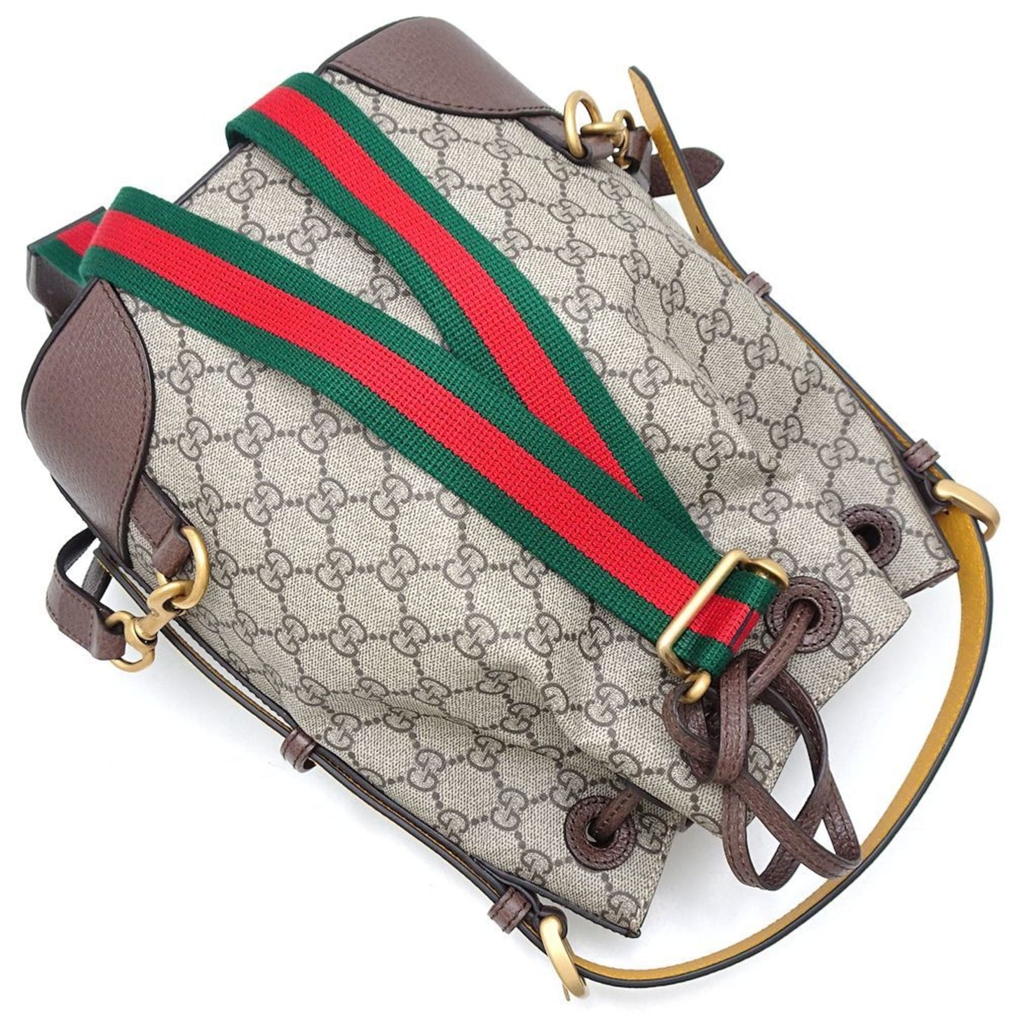 Gucci Beige Brown Yellow Gg Supreme Canvas Leather Backpack