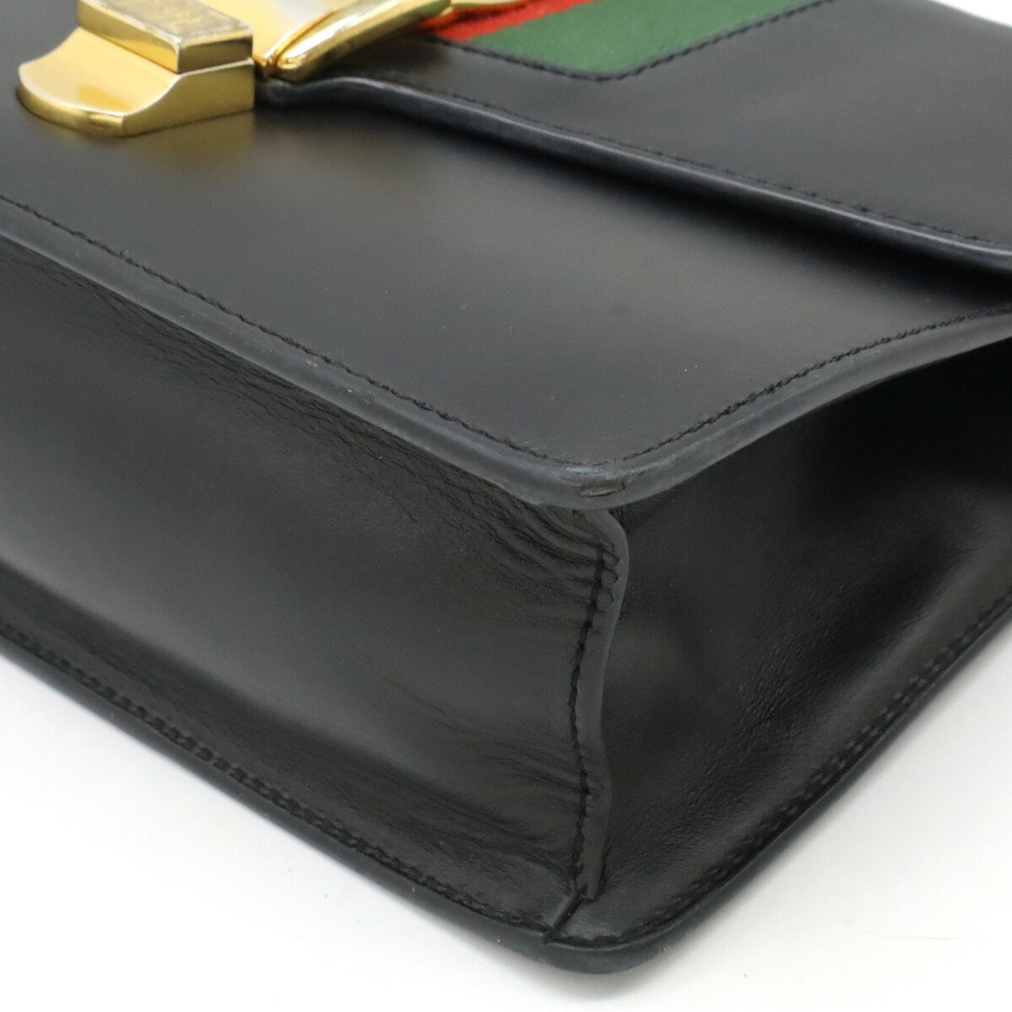 Gucci Black Green Red Color Leather Shoulder Bag