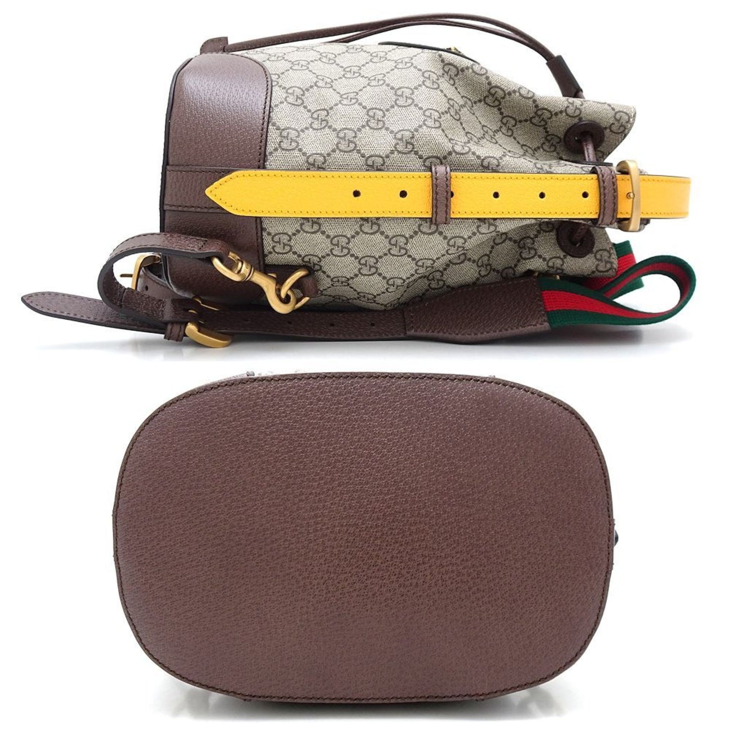 Gucci Beige Brown Yellow Gg Supreme Canvas Leather Backpack