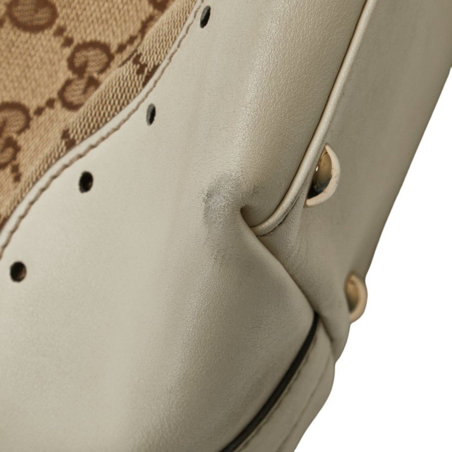 Gucci Beige White Gg Canvas Leather Handbag Tote Bag