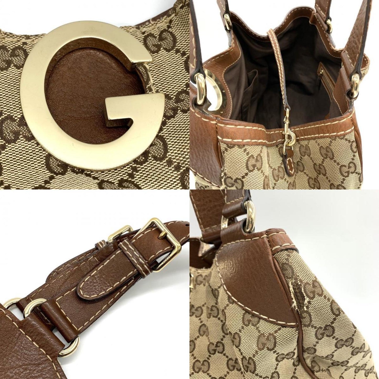 Gucci Brown Gg Canvas Leather Handbag Tote Bag
