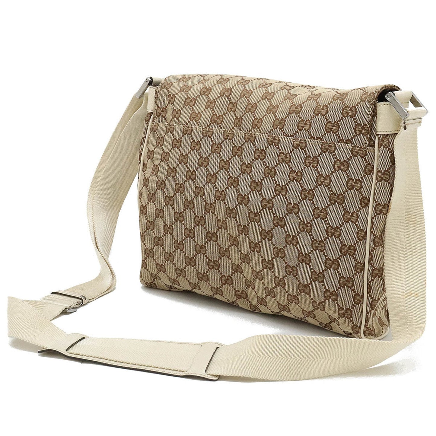 Gucci Beige Ivory Canvas Leather Shoulder Bag