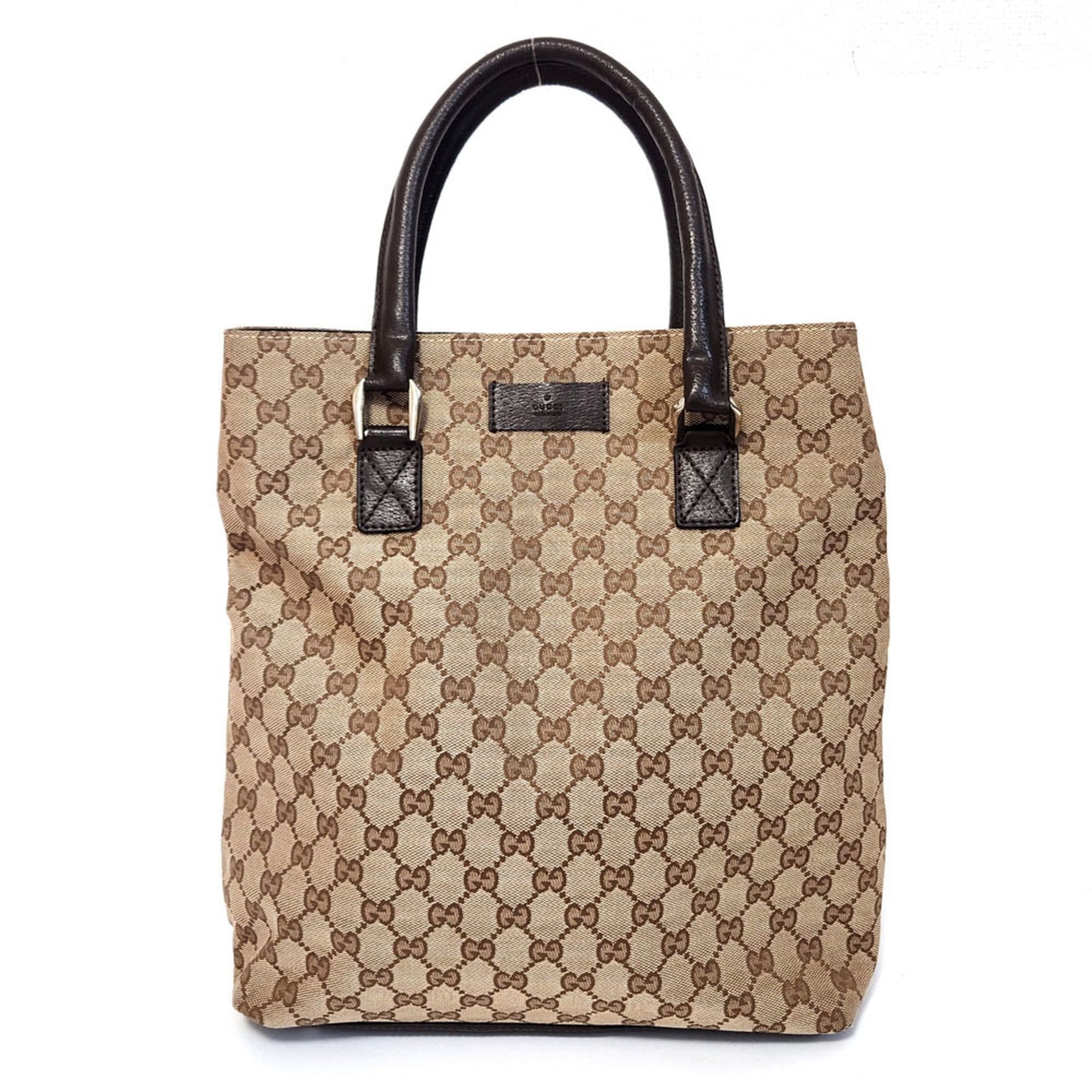 Gucci Beige Brown Canvas Leather Handbag Tote Bag