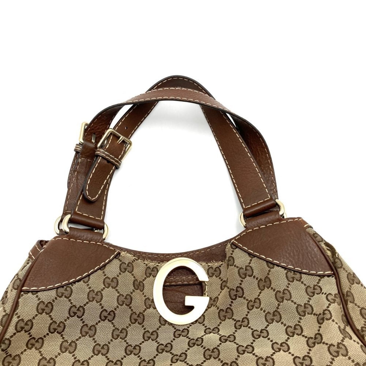Gucci Brown Gg Canvas Leather Handbag Tote Bag