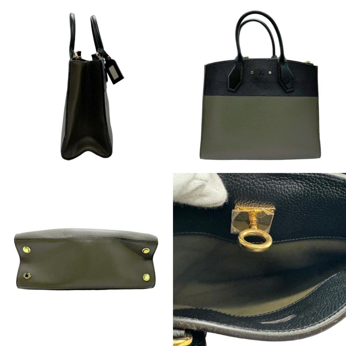 Louis Vuitton Black Khaki Leather Handbag Shoulder Bag