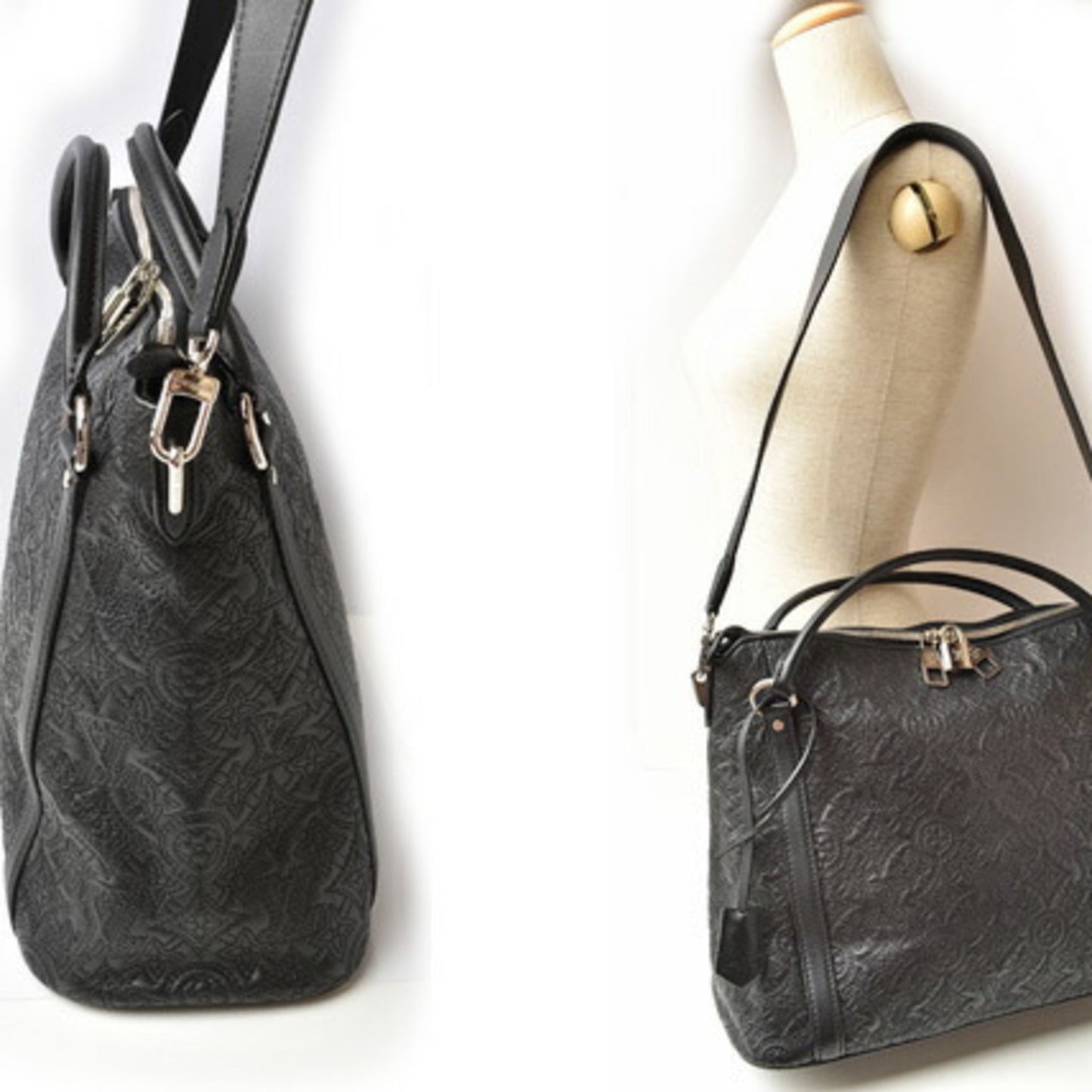 Louis Vuitton Monogram Antheia Black Silver Leather Handbag Shoulder Bag