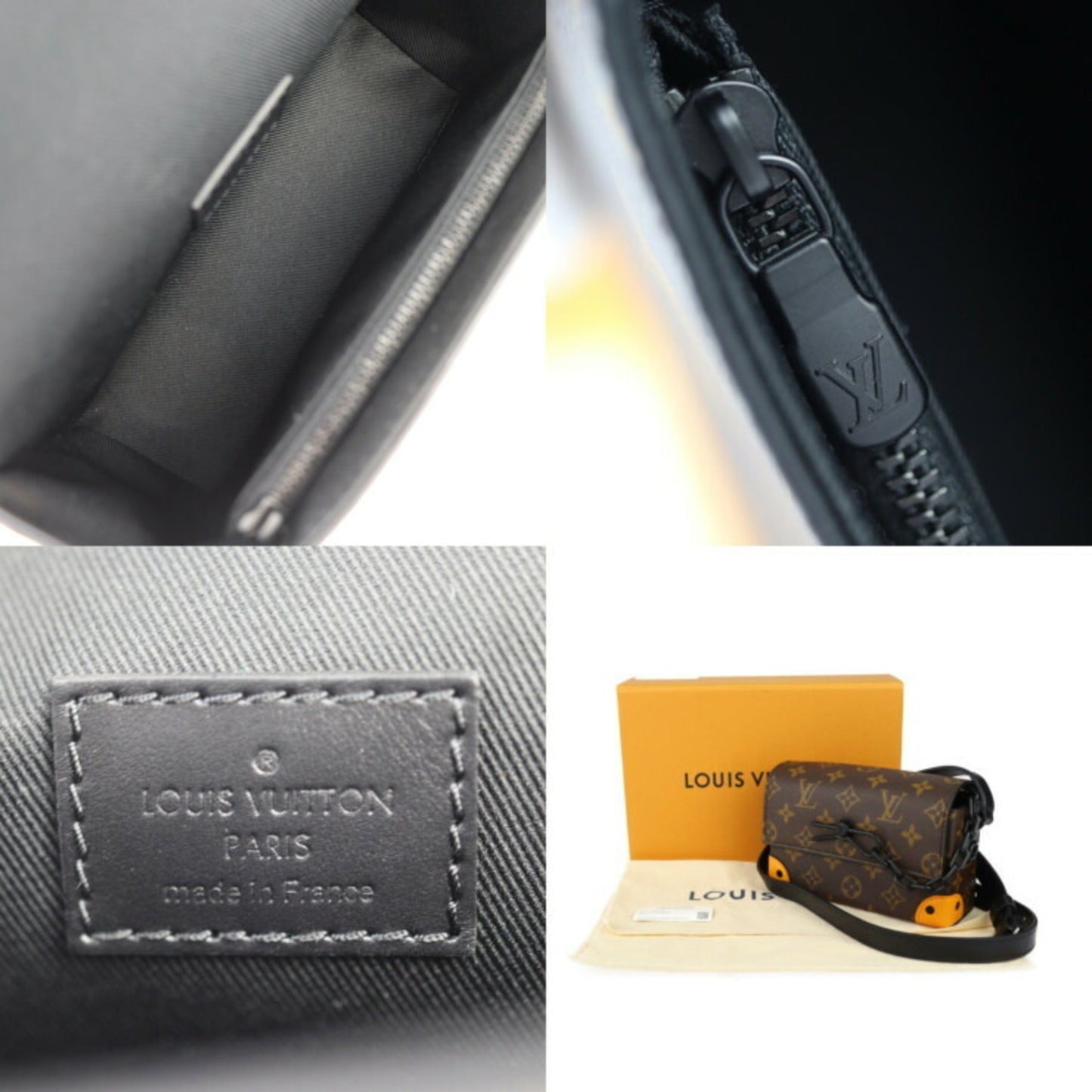 Louis Vuitton Black Brown Orange Monogram Canvas Leather Pochette Shoulder Bag