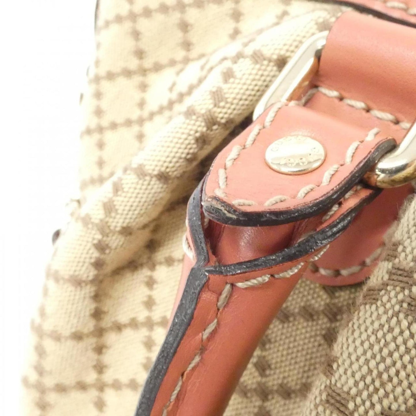 Gucci Beige Pink Canvas Leather Handbag Shoulder Bag