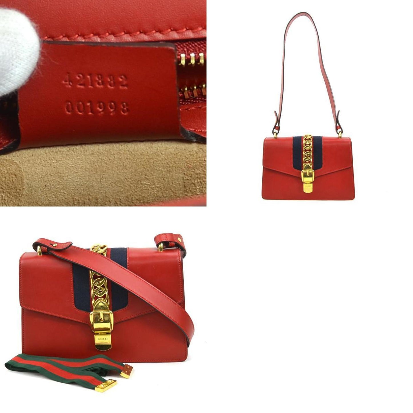 Gucci Red Color Leather Metal Shoulder Bag