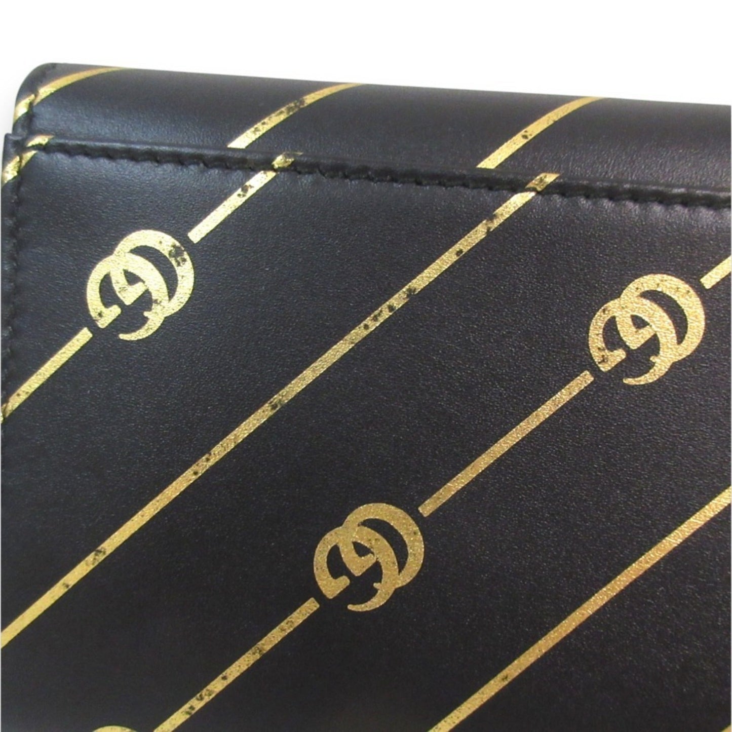 Gucci Black Gold Leather Wallet (Tri-Fold)