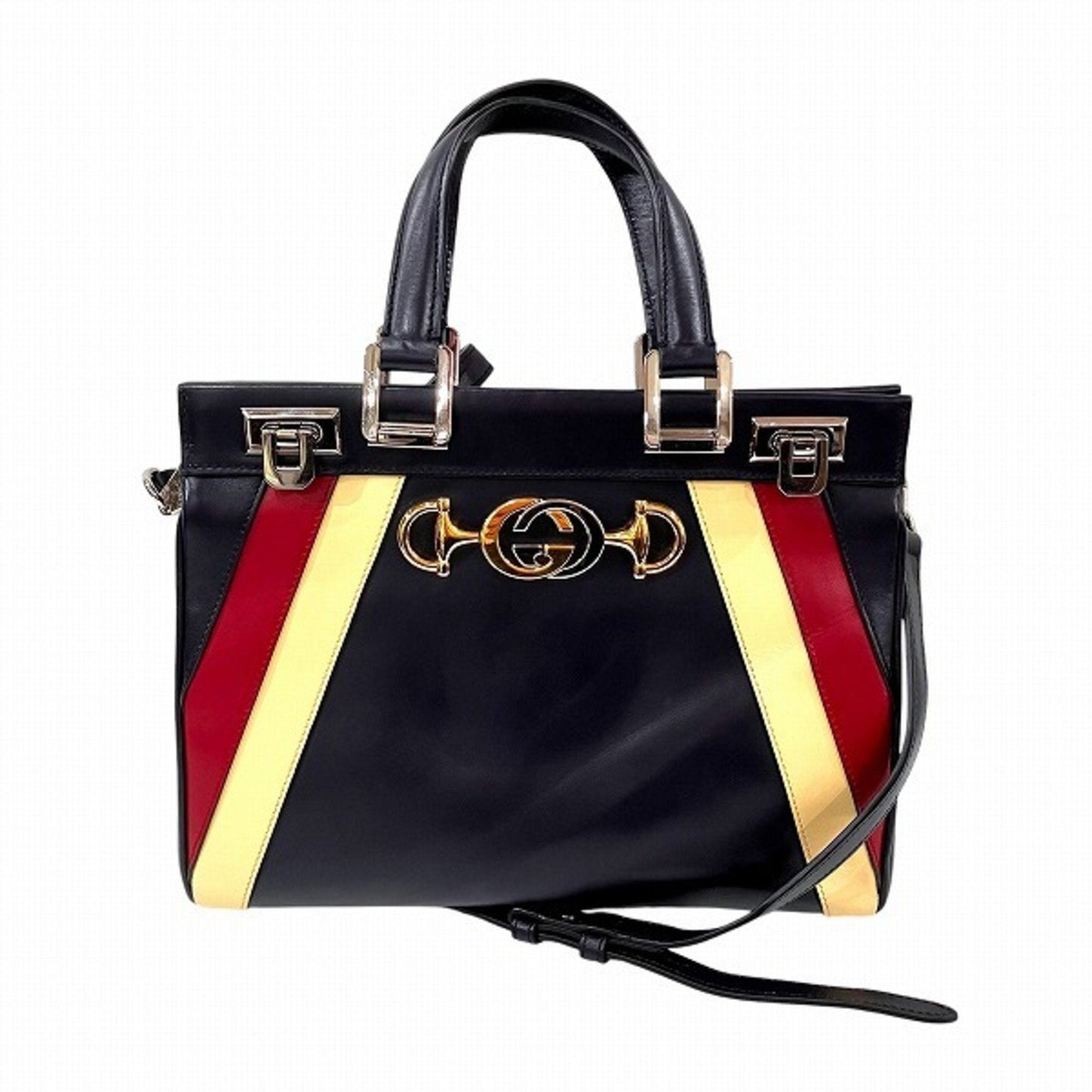 Gucci Beige Navy Red Color Leather Handbag Shoulder Bag ()