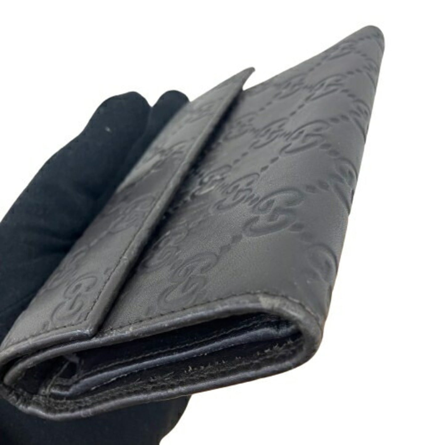 Gucci Black Leather Long Wallet (Tri-Fold)