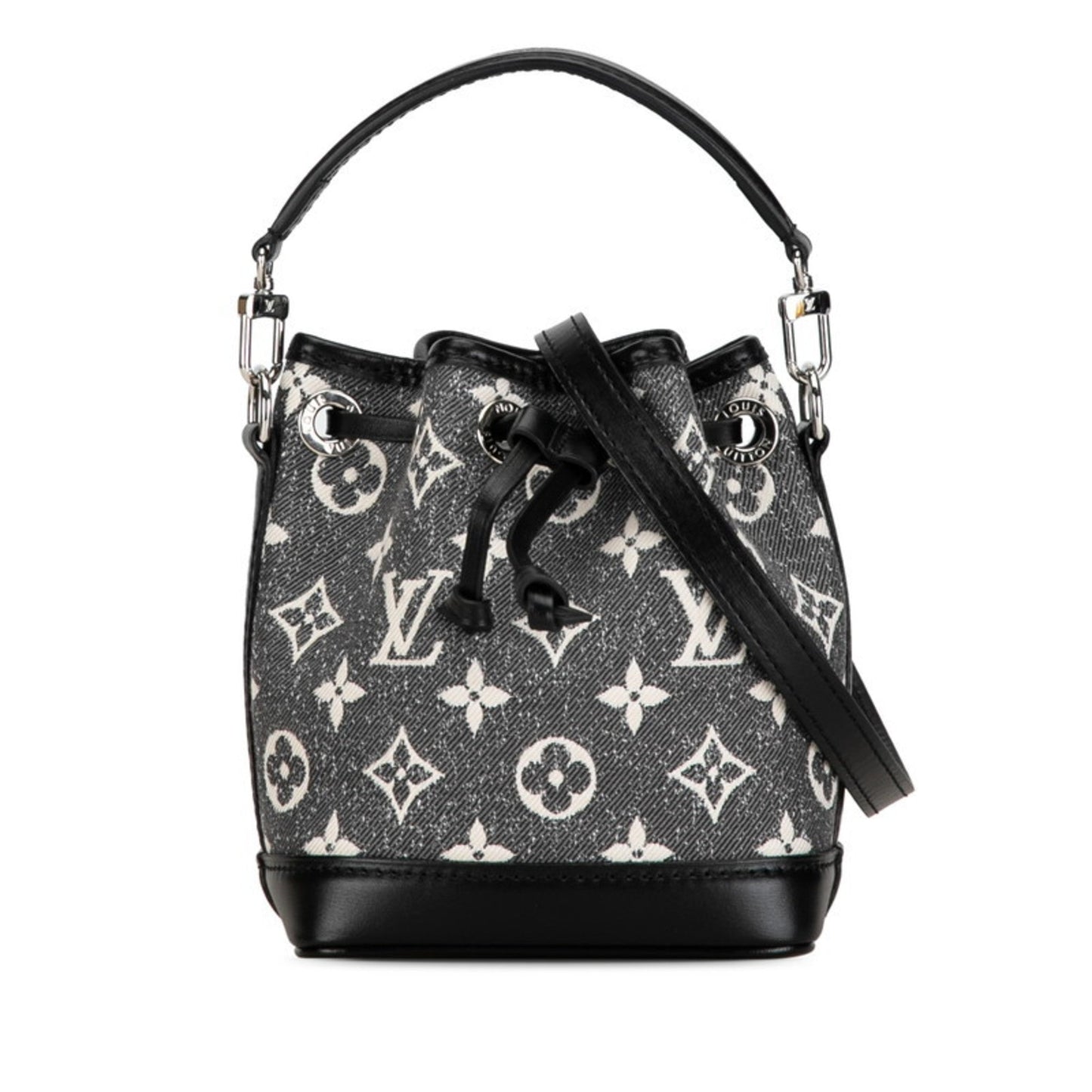 Louis Vuitton Black Gray Denim Leather Handbag Shoulder Bag