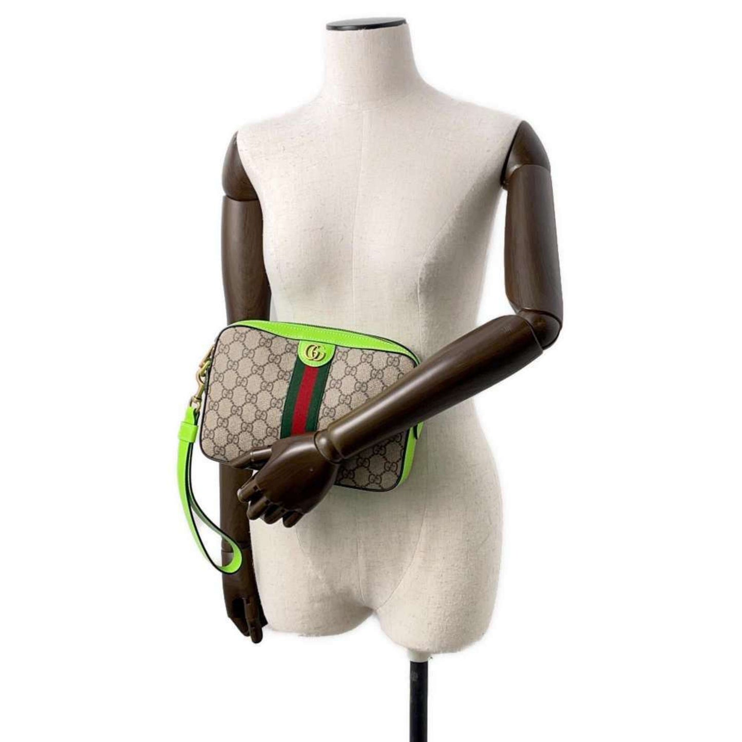 Gucci Beige Green Gg Supreme Leather Clutch Bag Shoulder Bag