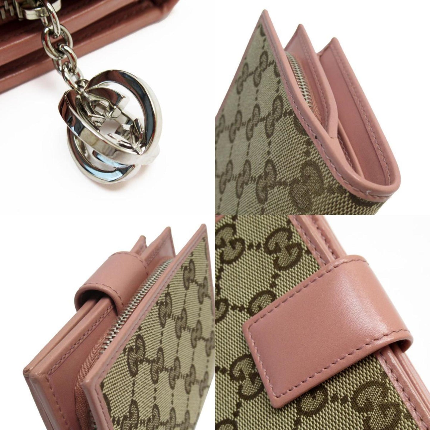 Gucci Beige Pink Pink Beige Gg Canvas Wallet (Bi-Fold)