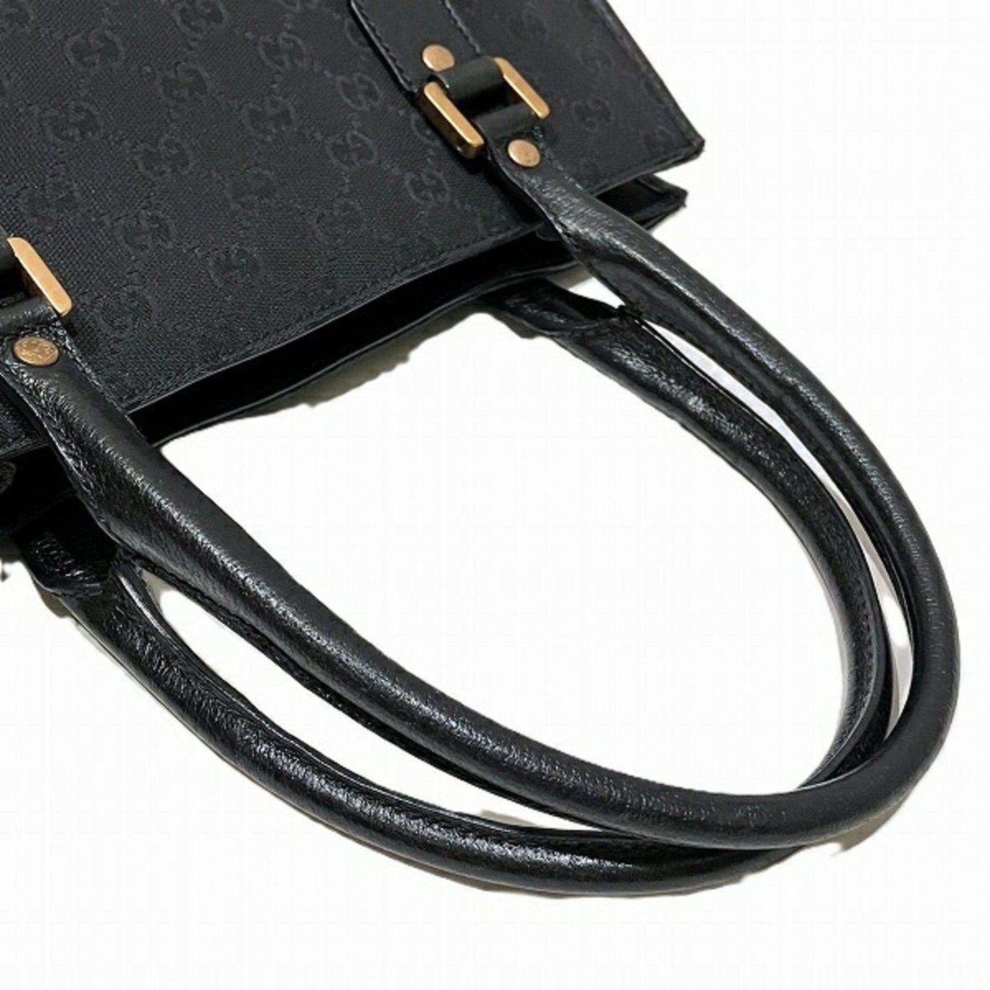 Gucci Black Canvas Leather Handbag Tote Bag
